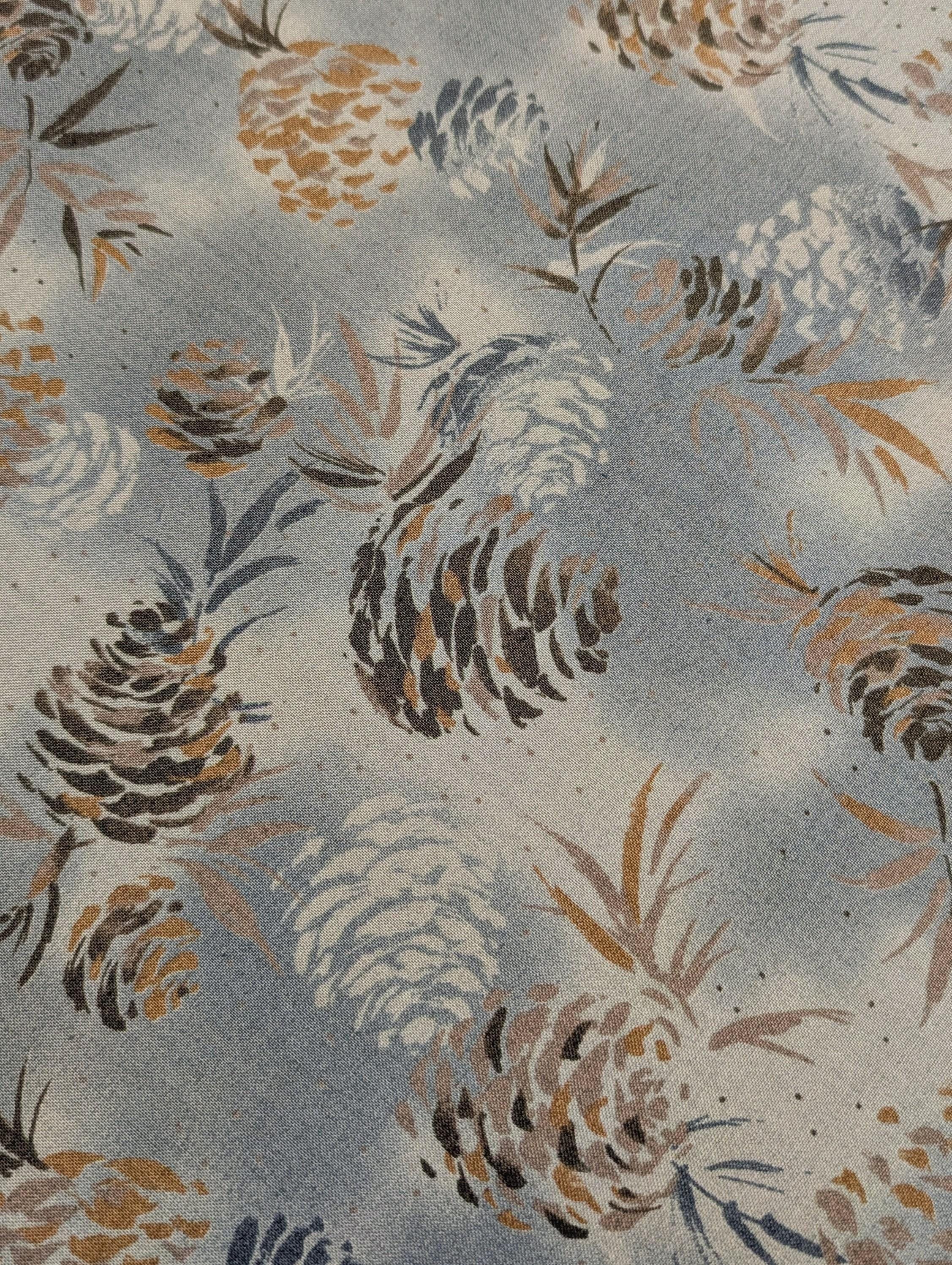 Vancet - Watercolor Pinecones Cotton Taupe - Gray Blue