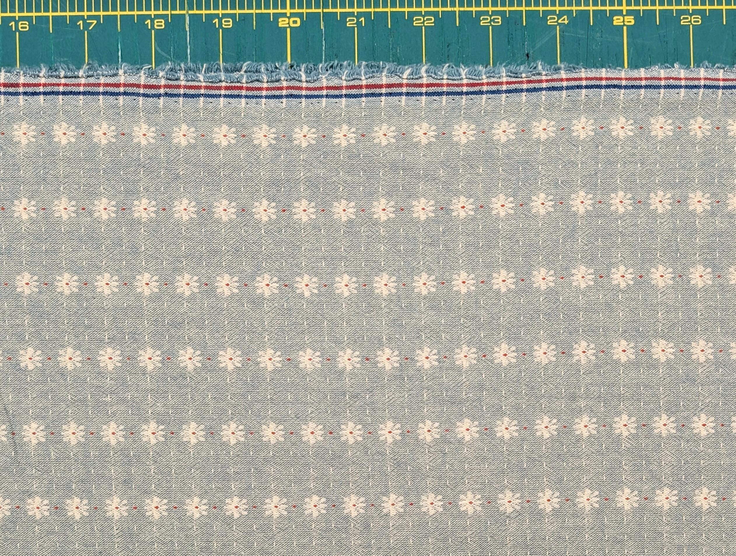 Textile Pantry - Junko Matsuda Yarn Dyed Daisy Stripes Cotton Fabric - Blue