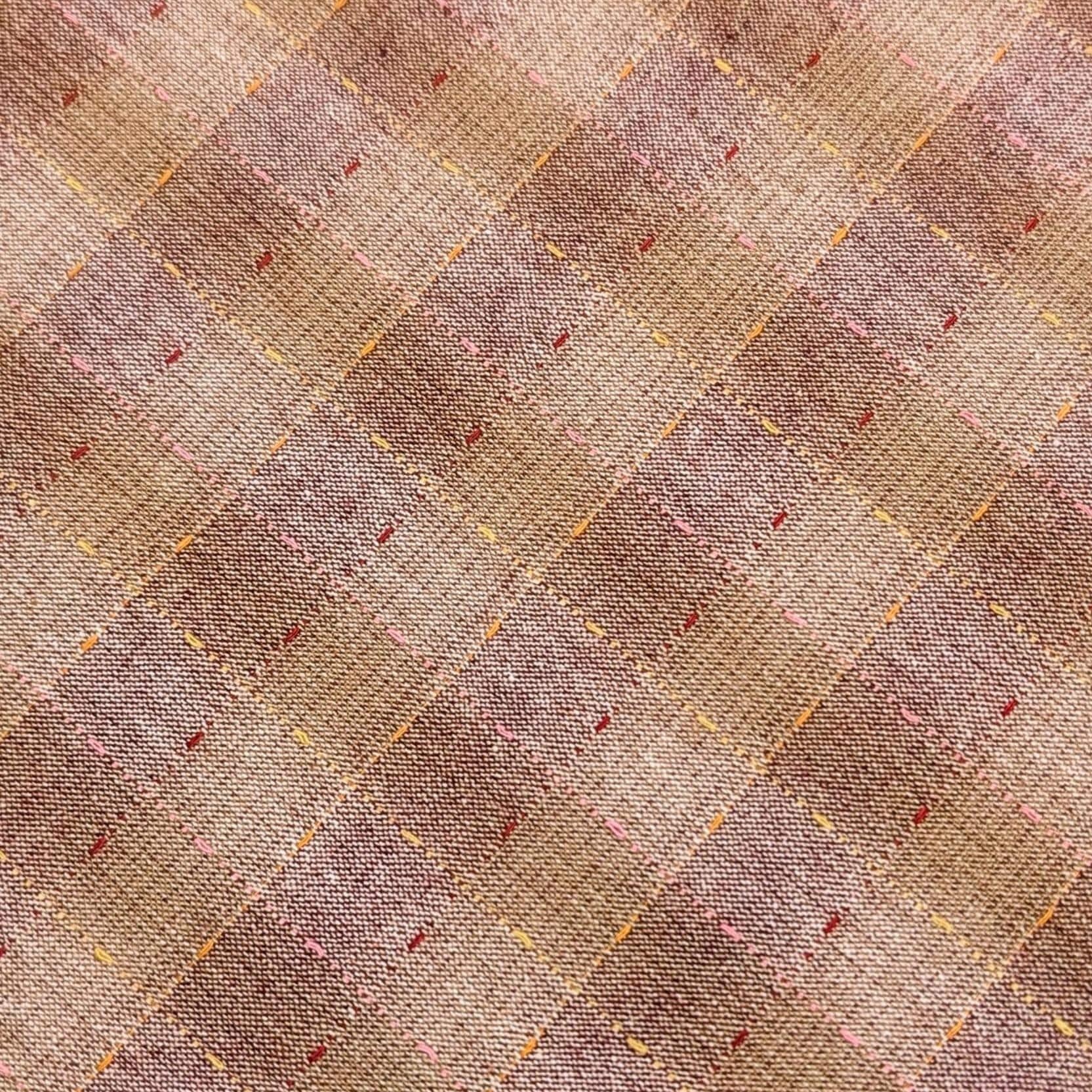 NEW Dotted textured gingham Japanese yarn dyed cotton taupe fabric SY10633S F red