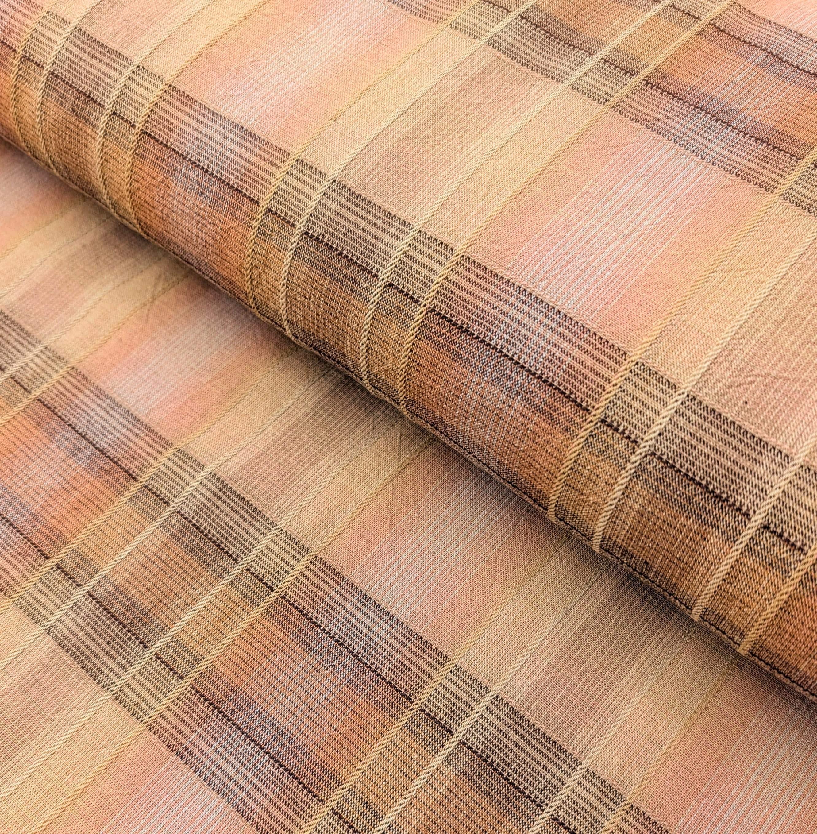 Cosmo plaid Japanese yarn dyed cotton taupe fabric AY77000-4 B beige & pink