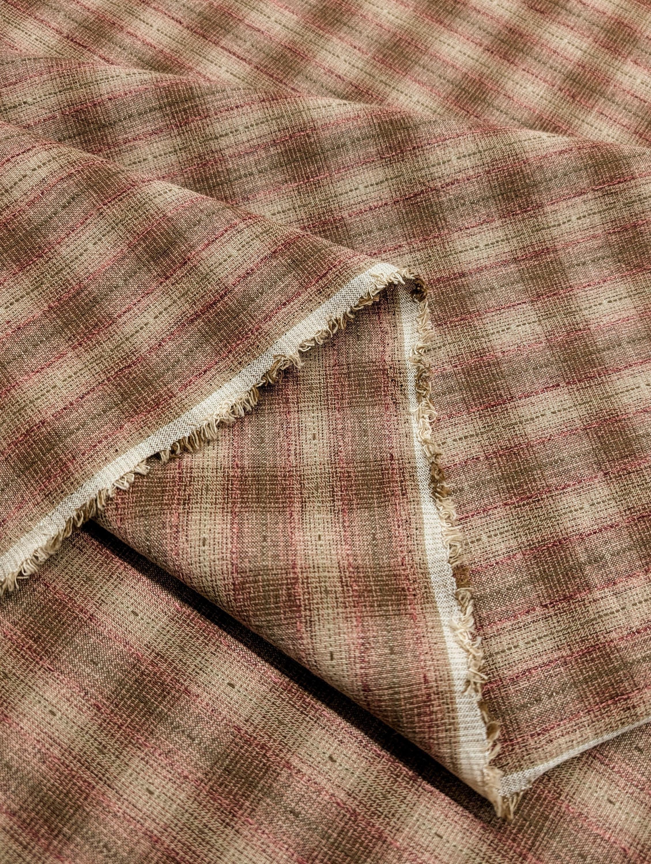 Cosmo - Dotted Textured Weave Yarn Dyed Cotton Taupe - Brick Red and Brown