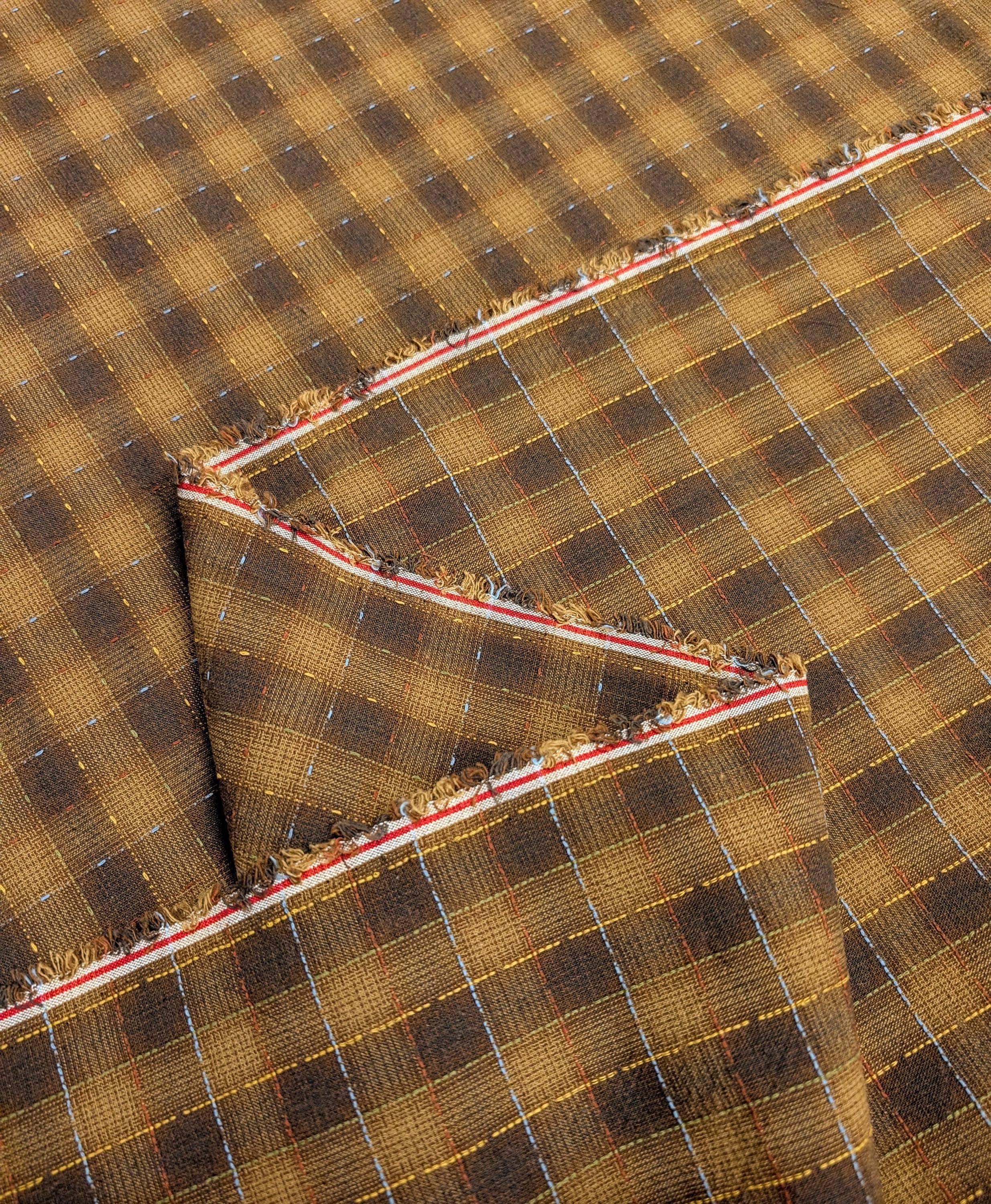 NEW Dotted textured gingham Japanese yarn dyed cotton taupe fabric SY10633S G brown