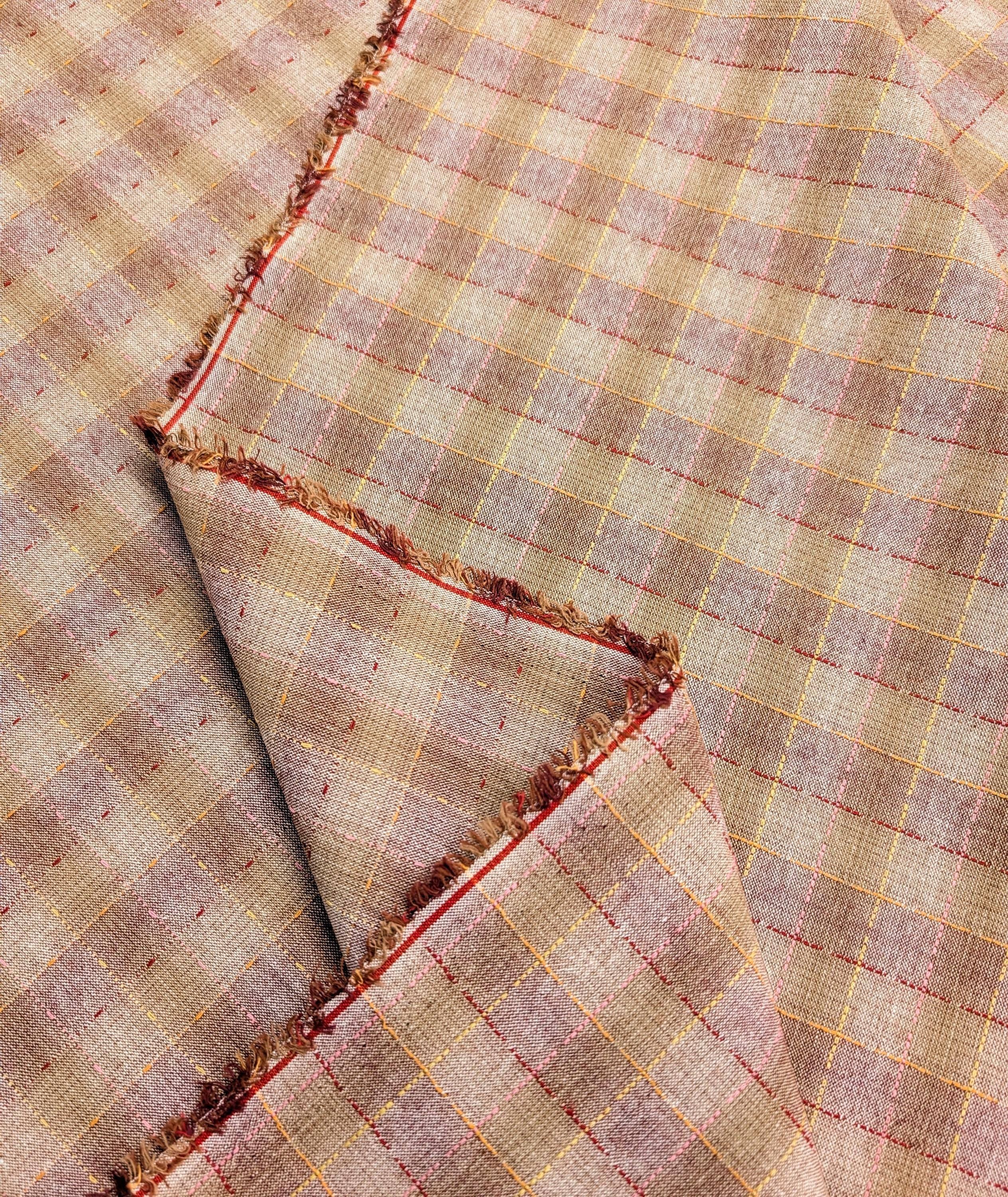 NEW Dotted textured gingham Japanese yarn dyed cotton taupe fabric SY10633S F red