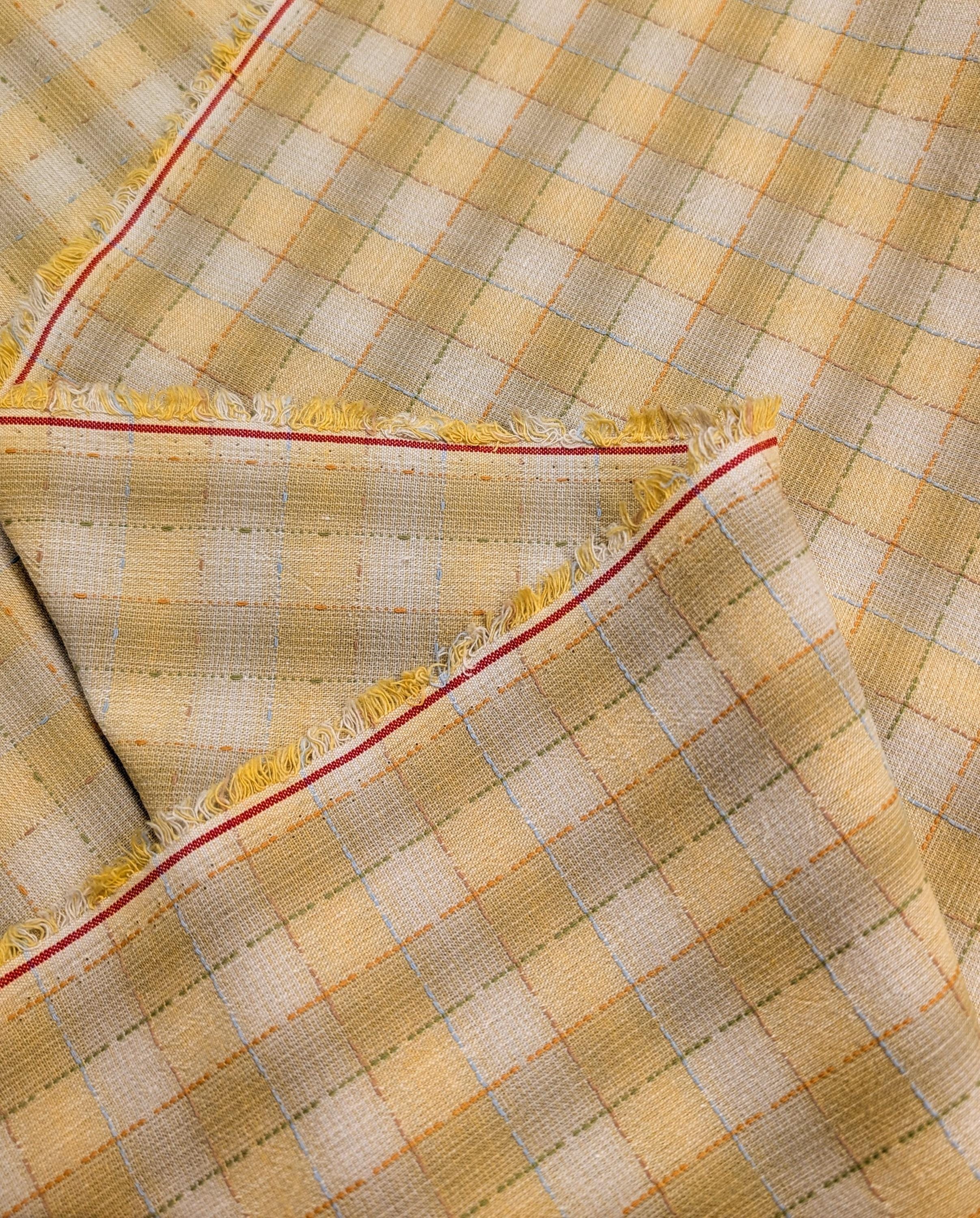 NEW Dotted textured gingham Japanese yarn dyed cotton taupe fabric SY10633S C yellow