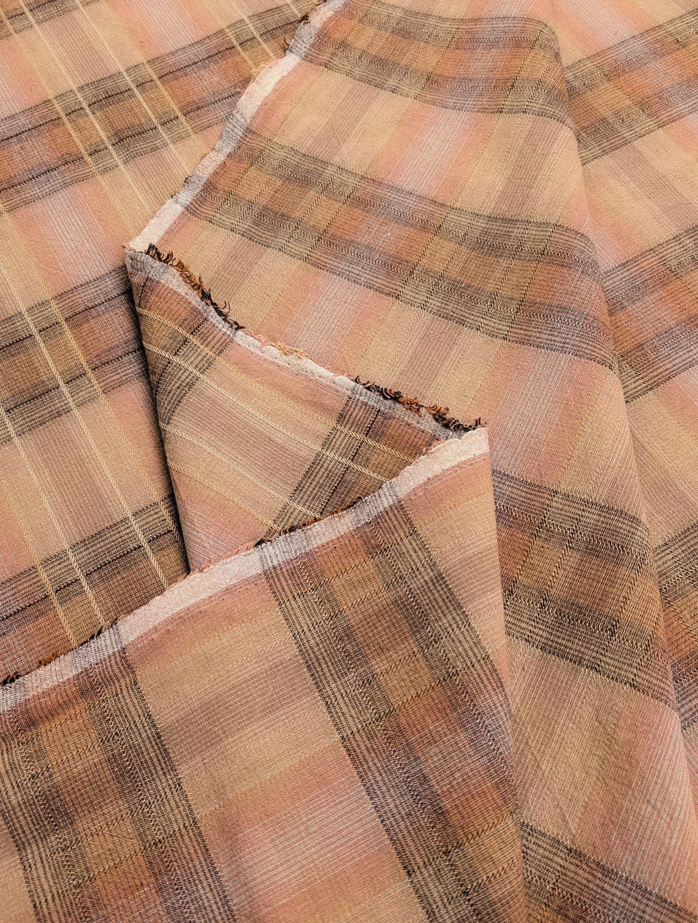 Cosmo plaid Japanese yarn dyed cotton taupe fabric AY77000-4 B beige & pink