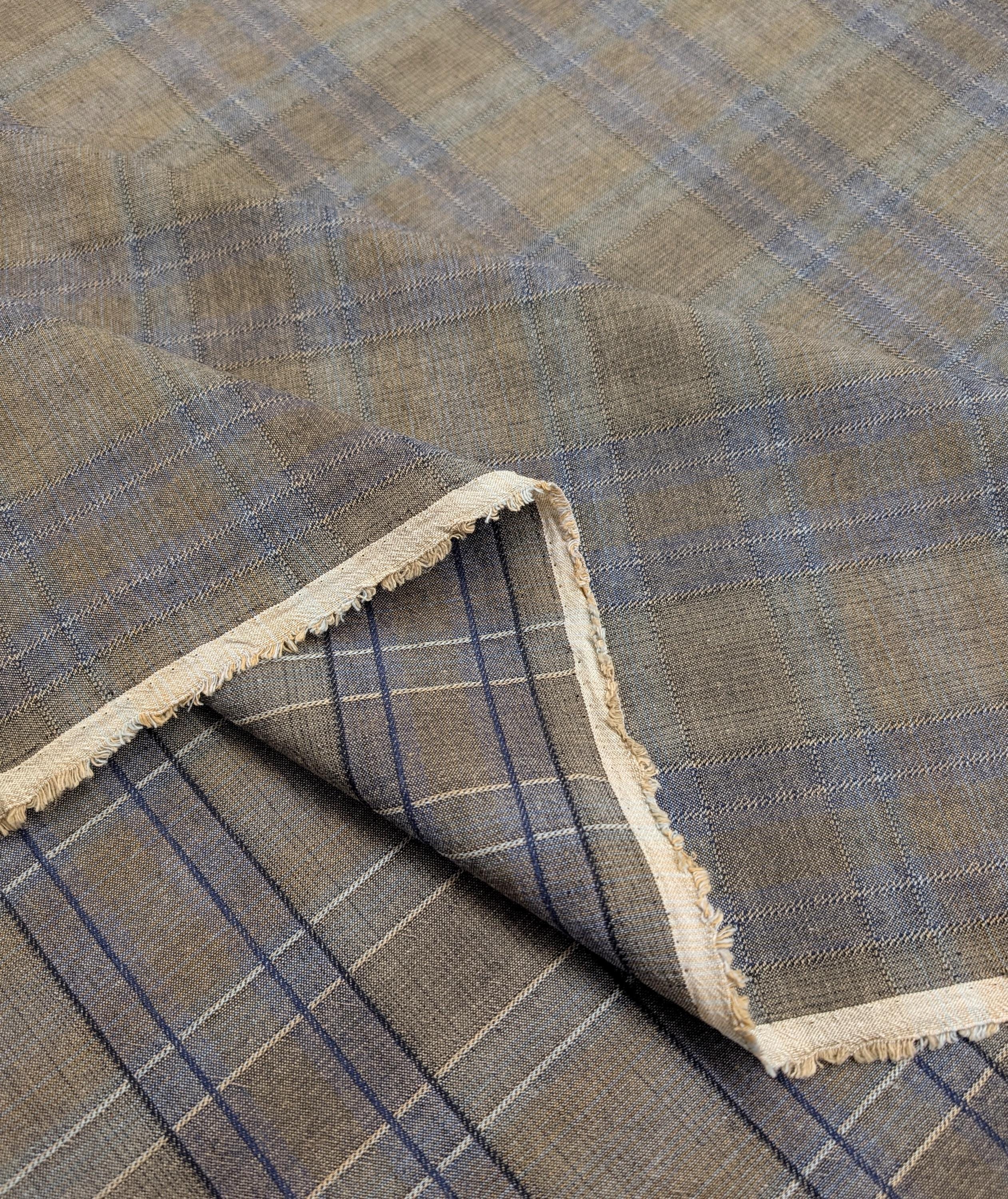 Cosmo plaid Japanese yarn dyed cotton taupe fabric AY77000-4 E gray & blue
