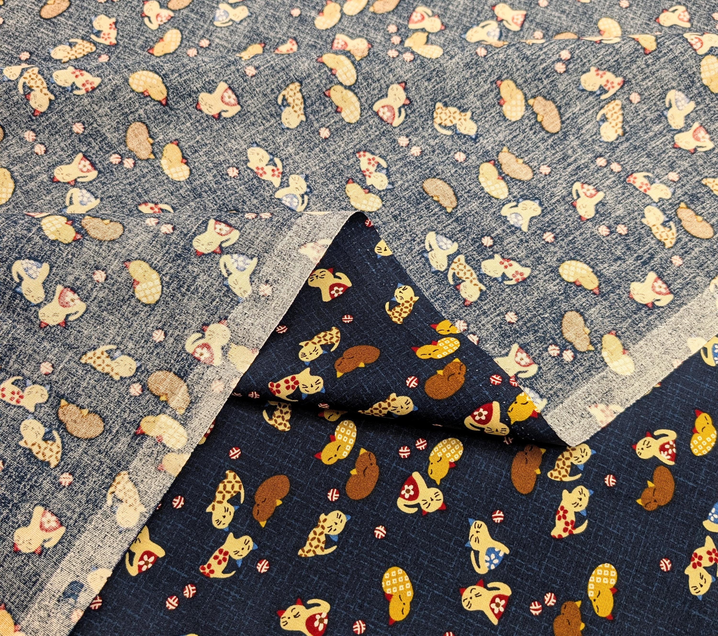 Napping Cats with Temari Japanese cotton fabric KW-3377-15 A