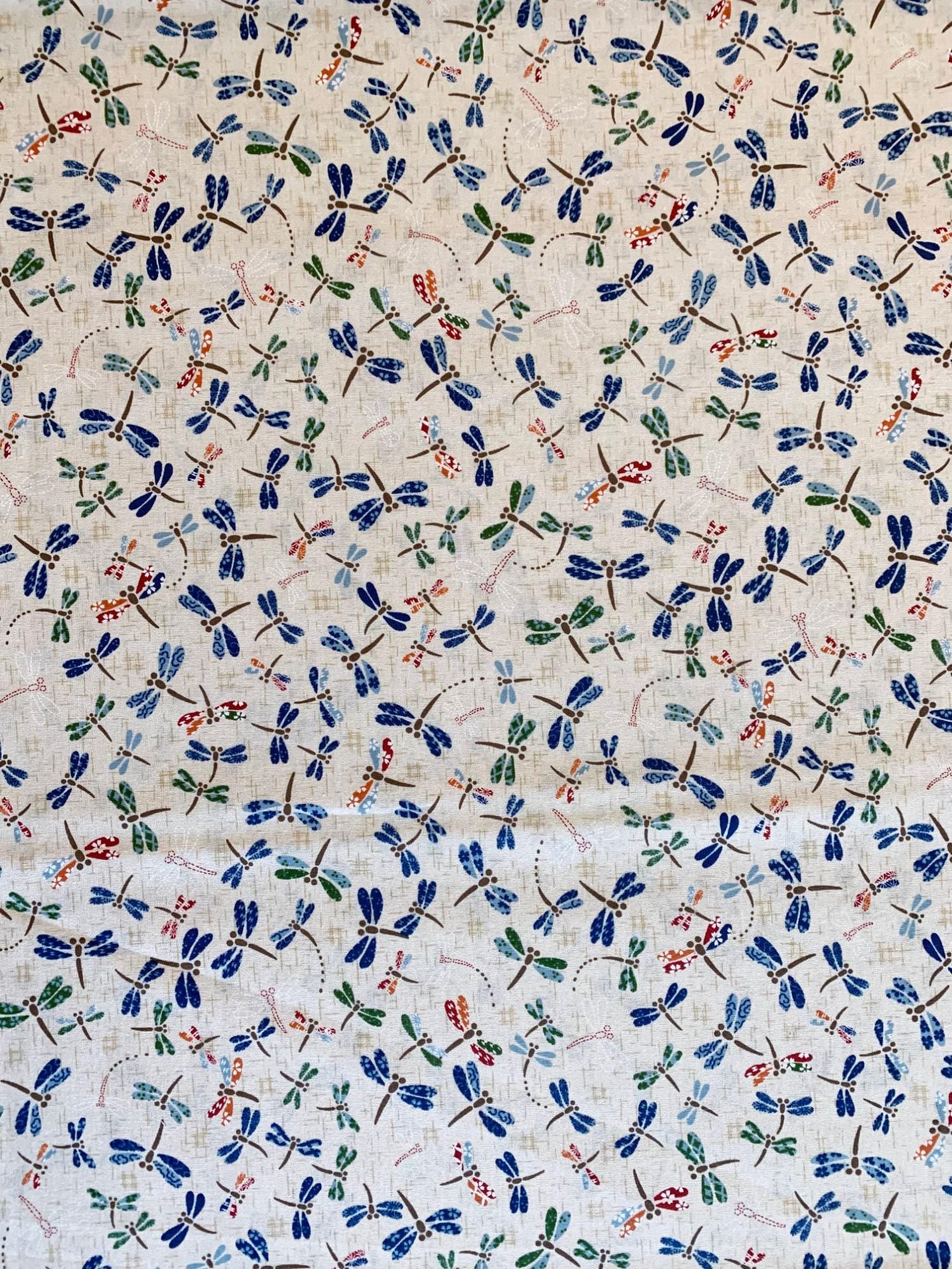 Sevenberry - Patchwork Dragonflies Cotton Fabric - Ivory