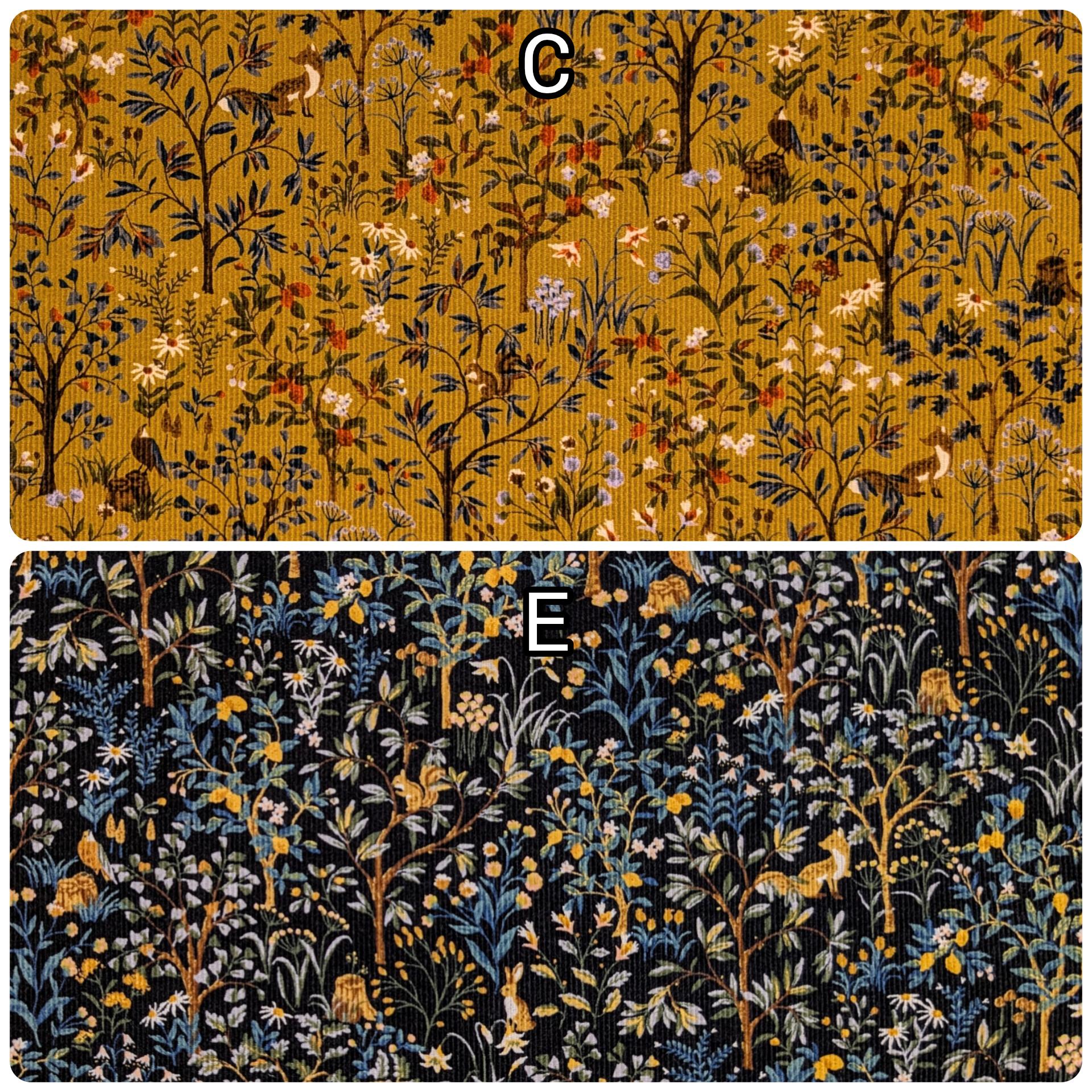 NEW Forest Fauna & Foxes Japanese cotton needle cord corduroy fabric Hokkoh 7025-1710-6 E black