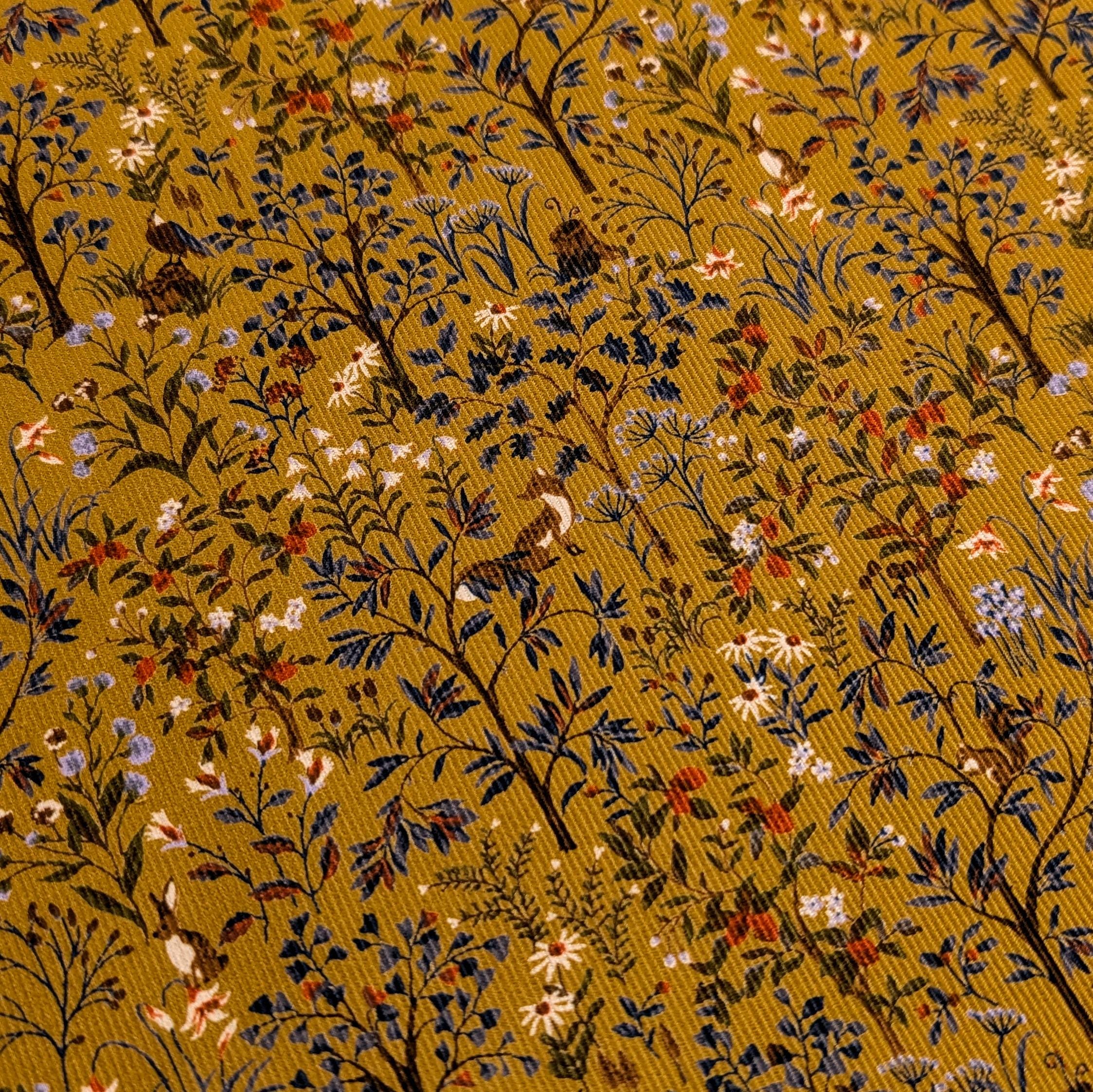 NEW Forest Fauna & Foxes Japanese cotton needle cord corduroy fabric Hokkoh 7025-1710-6 C yellow