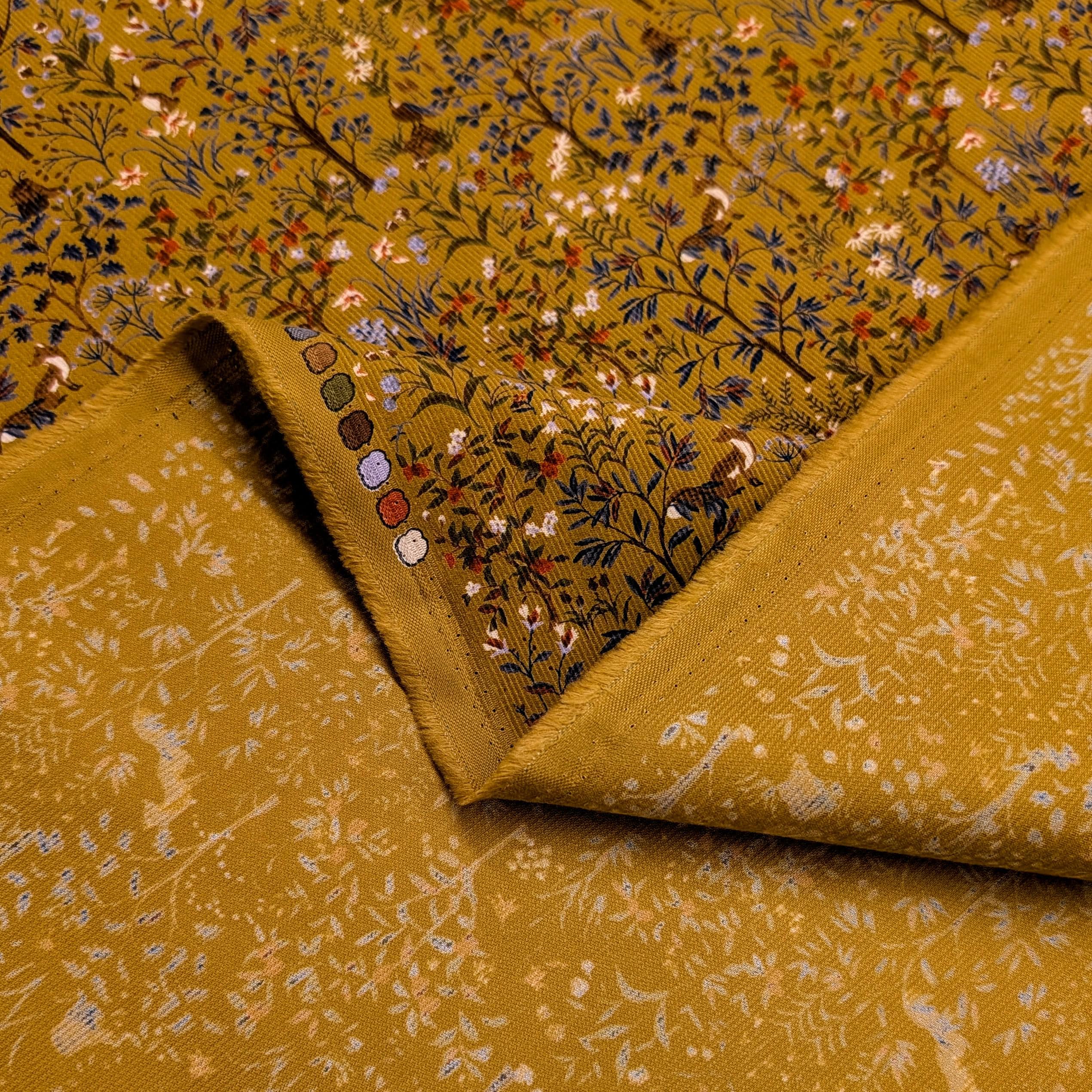 NEW Forest Fauna & Foxes Japanese cotton needle cord corduroy fabric Hokkoh 7025-1710-6 C yellow