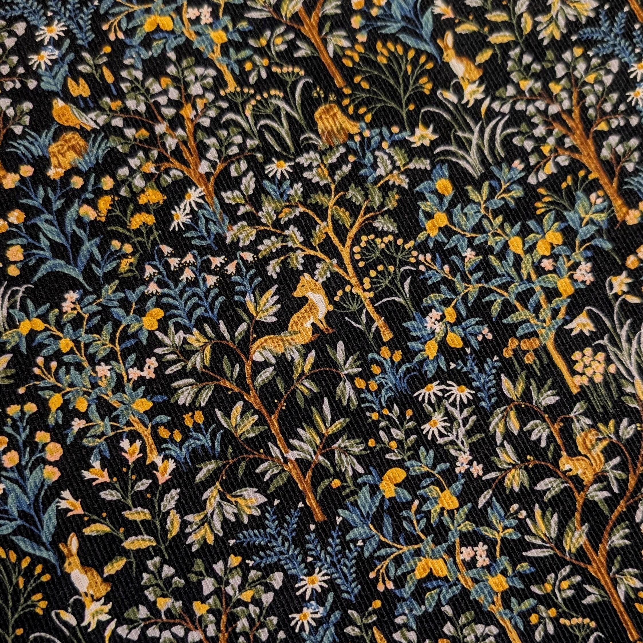 NEW Forest Fauna & Foxes Japanese cotton needle cord corduroy fabric Hokkoh 7025-1710-6 E black