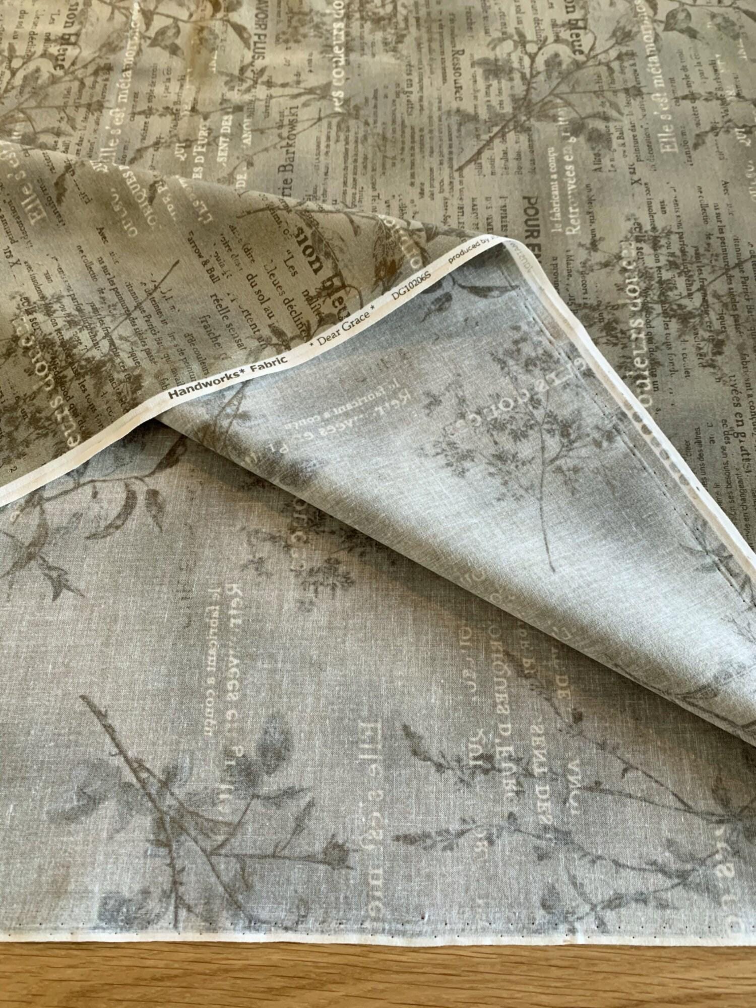 Vancet - Dear Grace Floral Text Cotton Fabric - Gray Green