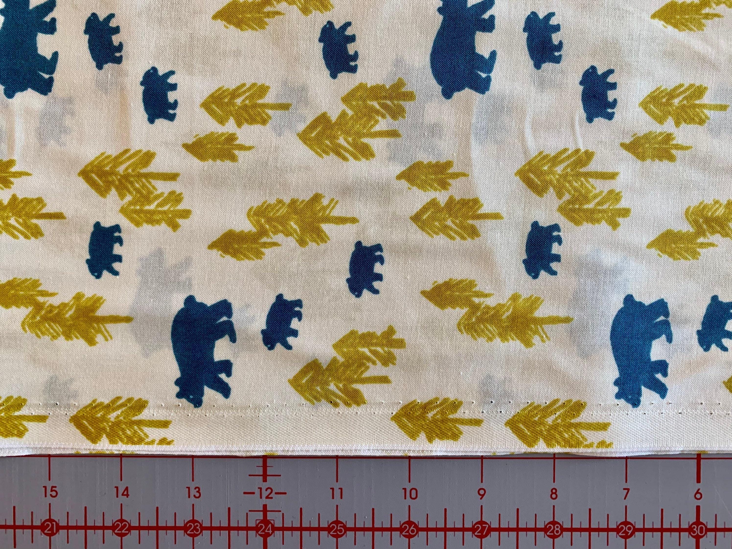 Hokkoh - Bears in the Forest Cotton Fabric - Cream Blue Mustard Yellow