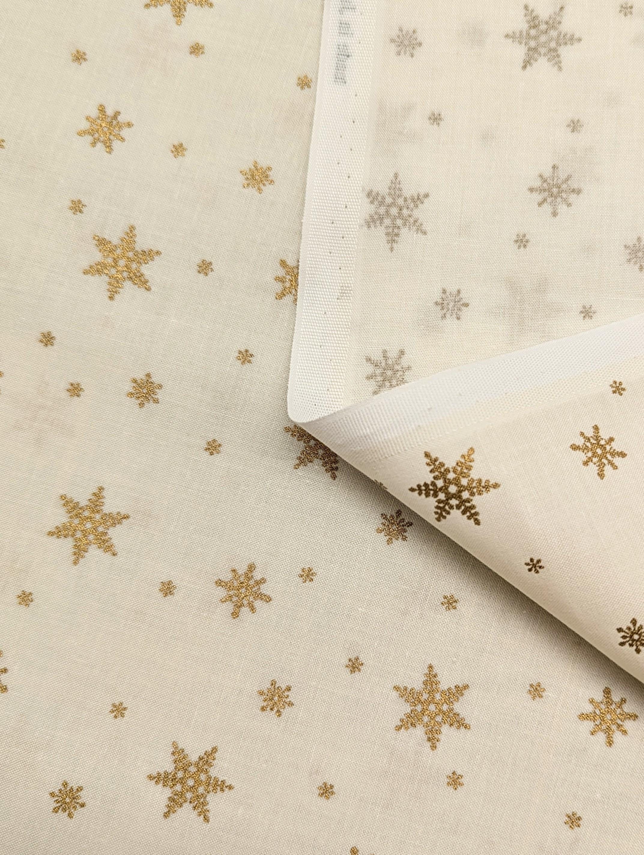 Hishiei - Golden Snowflakes Cotton Fabric - White