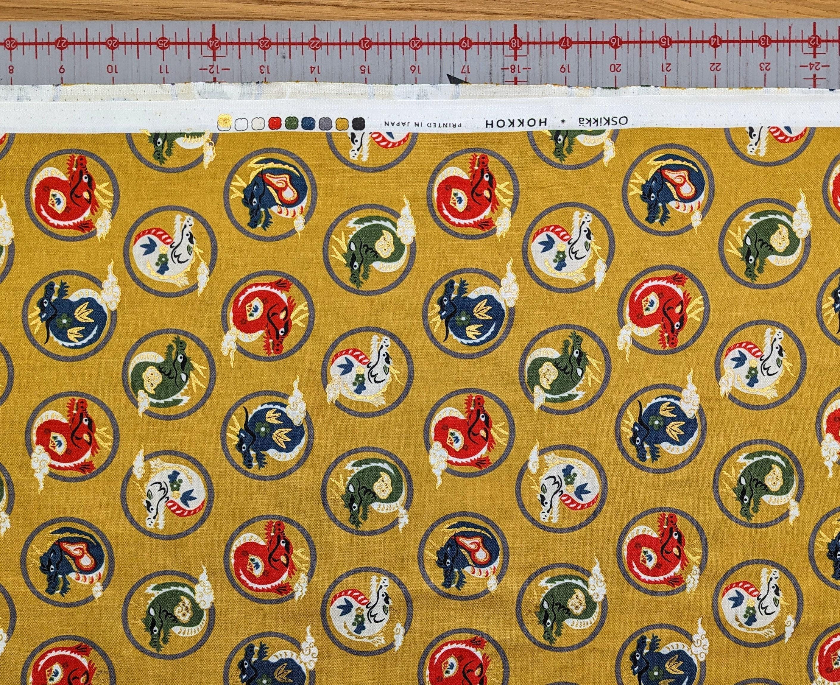 Hokkoh - Little Dragons Cotton Fabric - Yellow