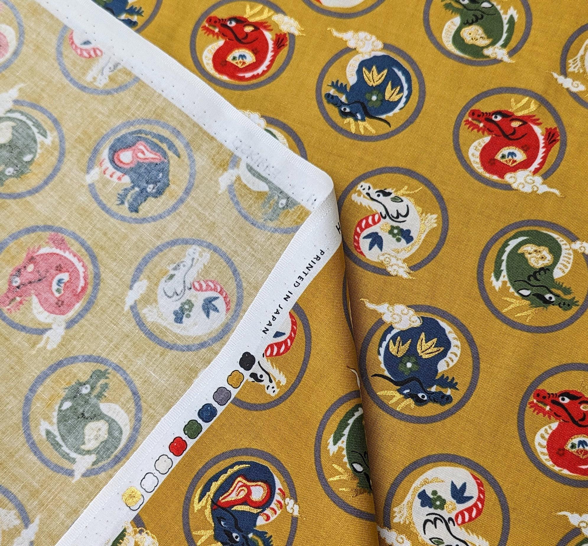 Hokkoh - Little Dragons Cotton Fabric - Yellow