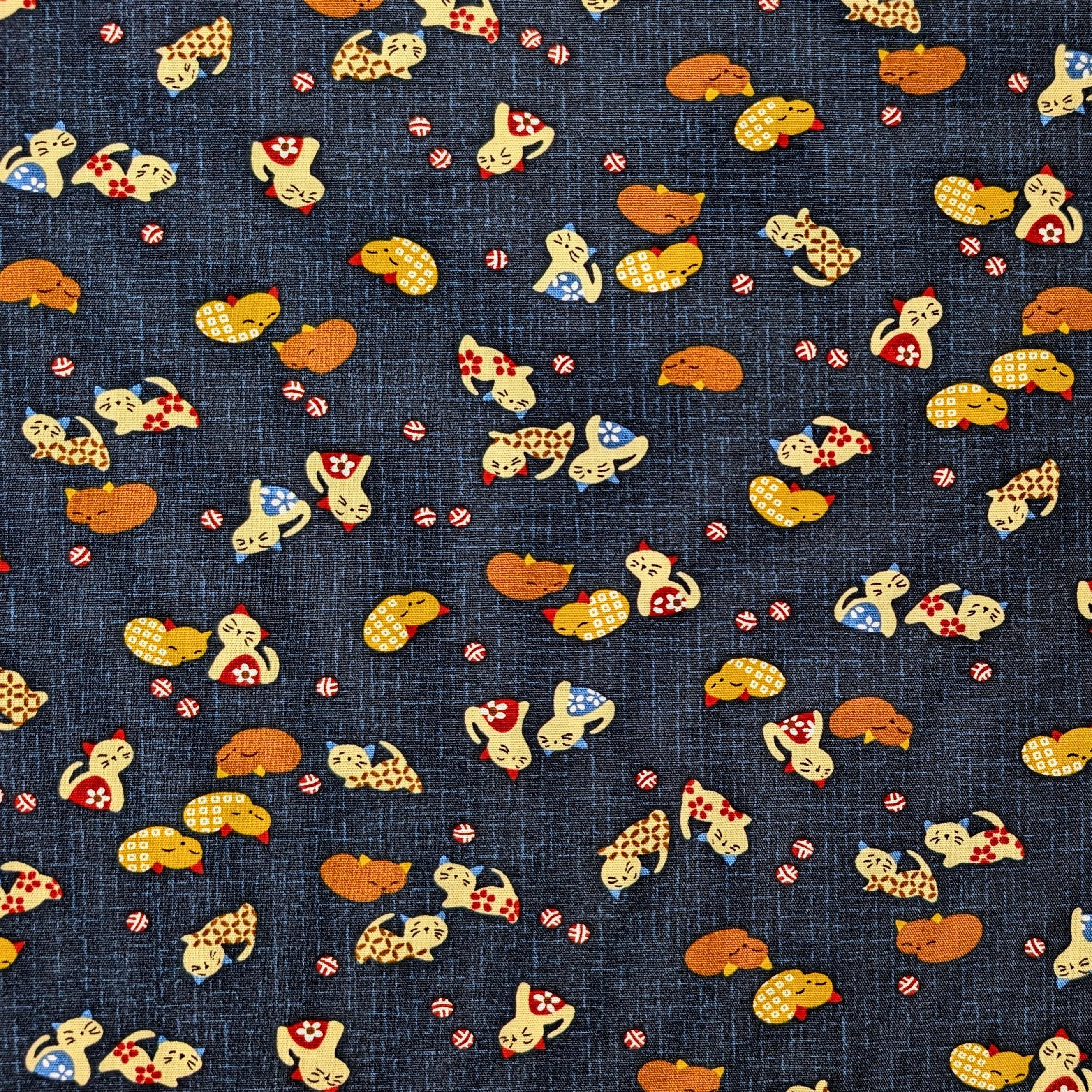 Napping Cats with Temari Japanese cotton fabric KW-3377-15 A