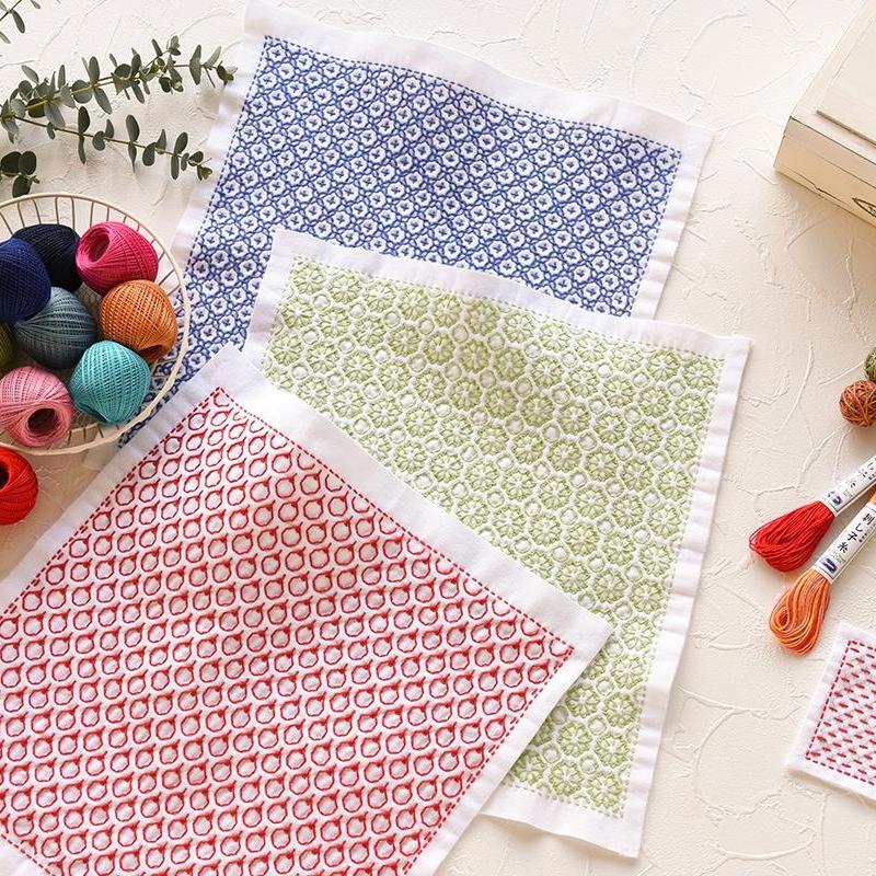 Olympus - Shippou Tsunagi Seven Treasures Cotton Sashiko Sampler Cloth - White