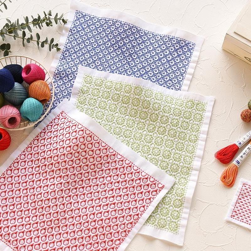 Olympus - Seigaiha Waves Cotton Sashiko Sampler Cloth - White