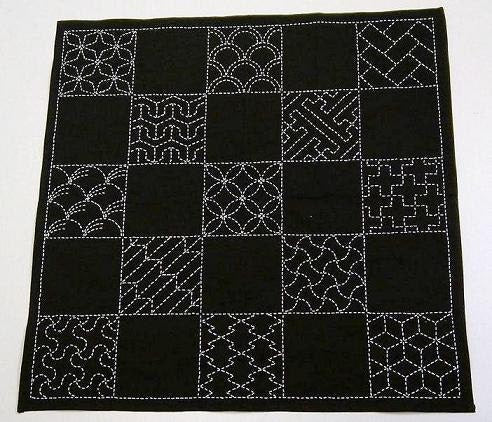 Olympus Japanese sashiko sampler preprinted navy blue cotton fabric kit with thread SK-290