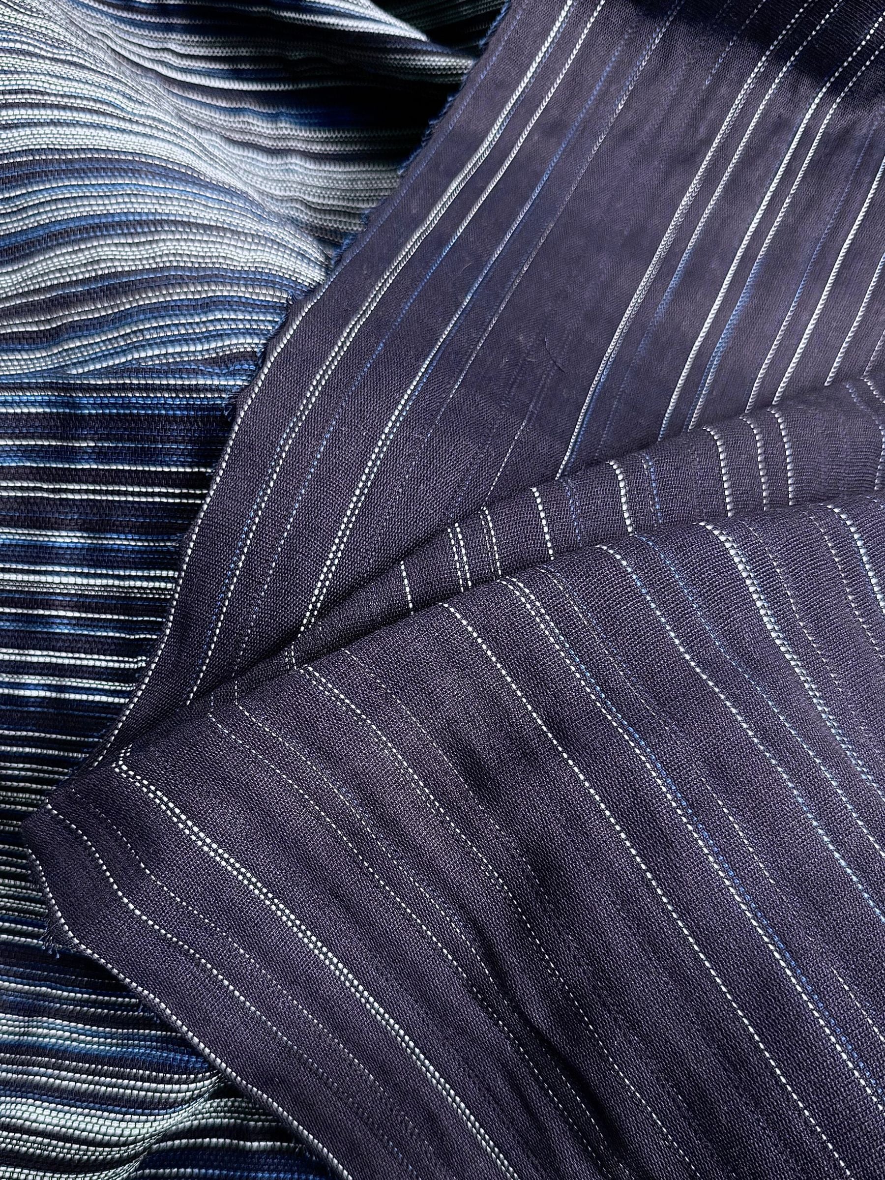 Orimono Imports - Woven Kasuri Sashi Stripe Cotton Fabric Dyed with Aizome Botanical Indigo
