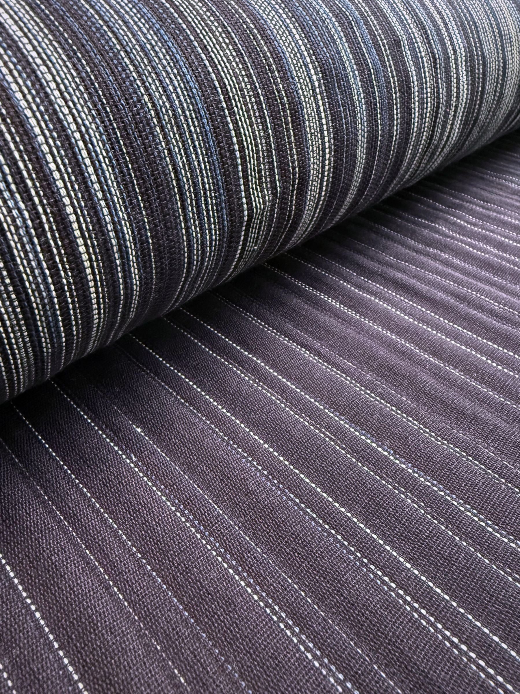 Orimono Imports - Woven Kasuri Sashi Stripe Cotton Fabric Dyed with Aizome Botanical Indigo