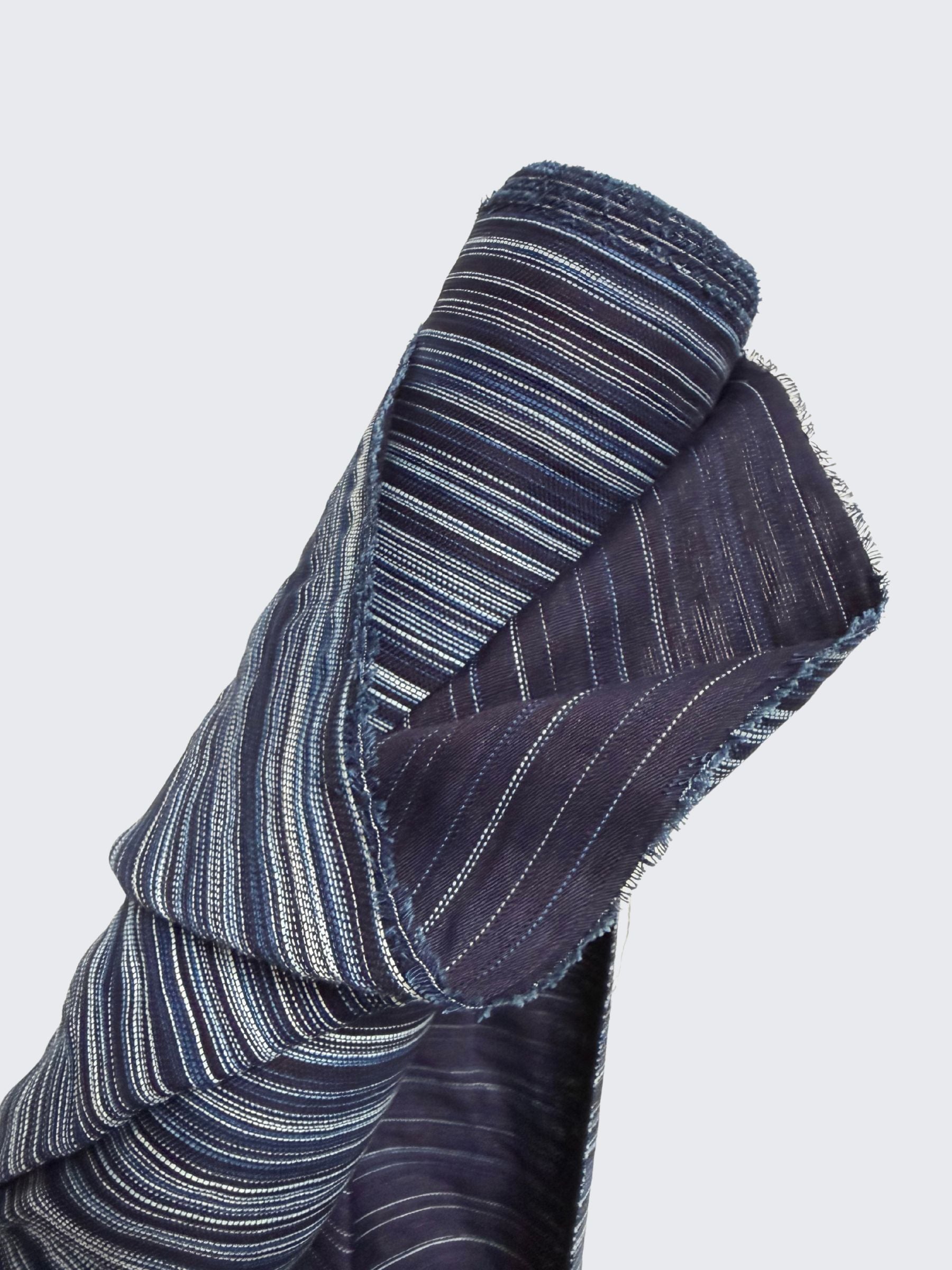 Orimono Imports - Woven Kasuri Sashi Stripe Cotton Fabric Dyed with Aizome Botanical Indigo