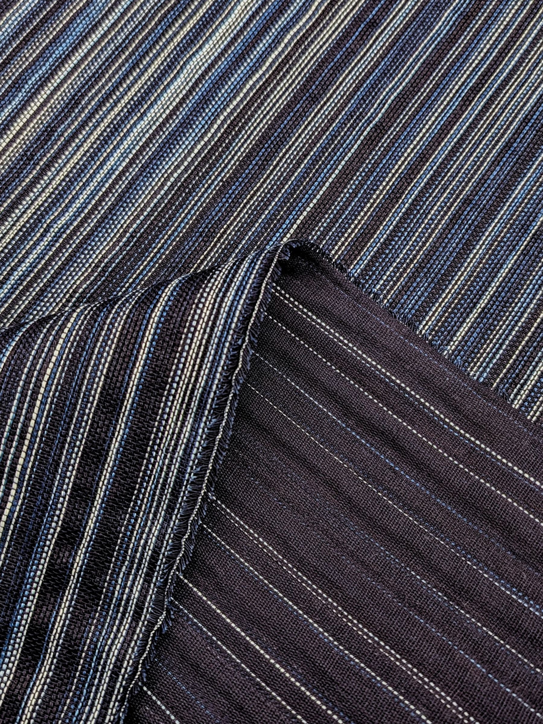 Orimono Imports - Woven Kasuri Sashi Stripe Cotton Fabric Dyed with Aizome Botanical Indigo
