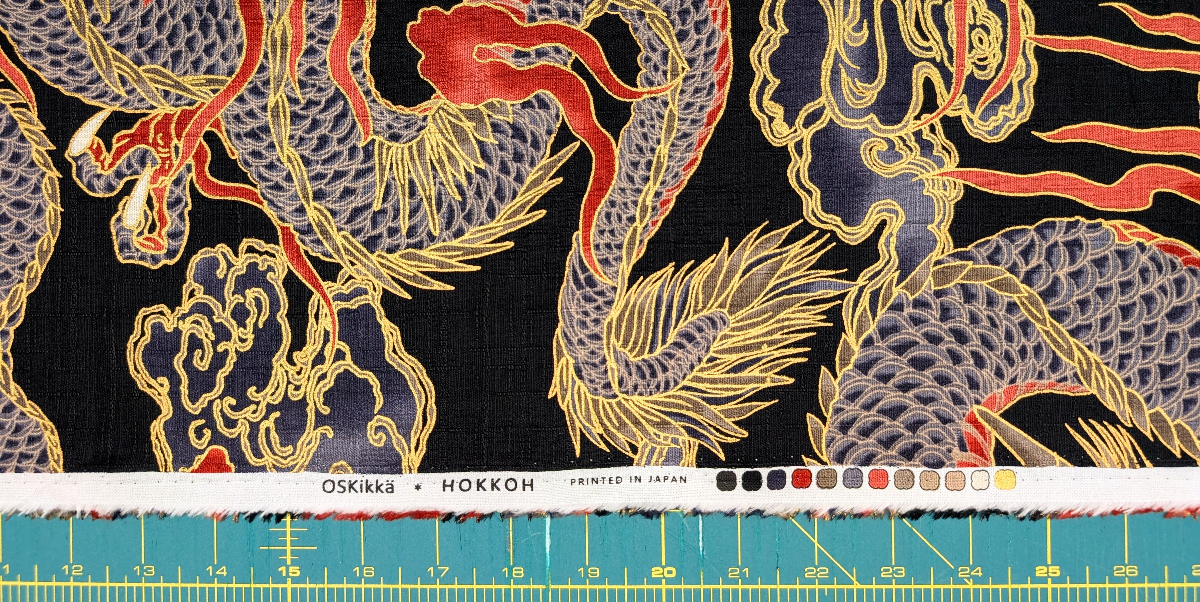 Hokkoh - Golden Dragons Cotton Dobby - Black