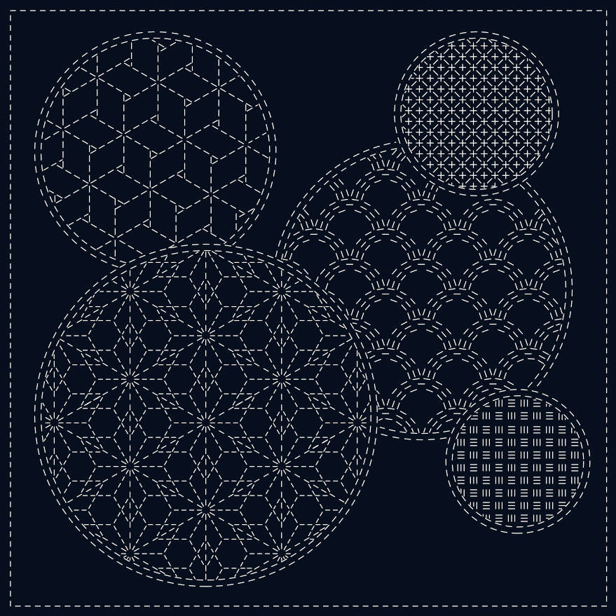 QH Textiles - Mixed Pattern Circles #5 Cotton Sashiko Fukin Sampler Cloth - Navy