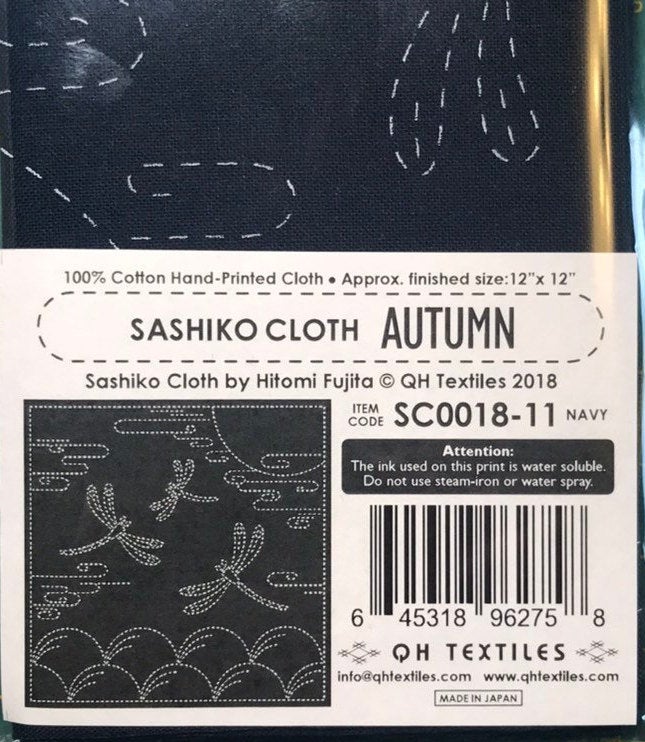 QH Textiles - Autumn with Dragonflies Cotton Sashiko Fukin Sampler Cloth - Navy
