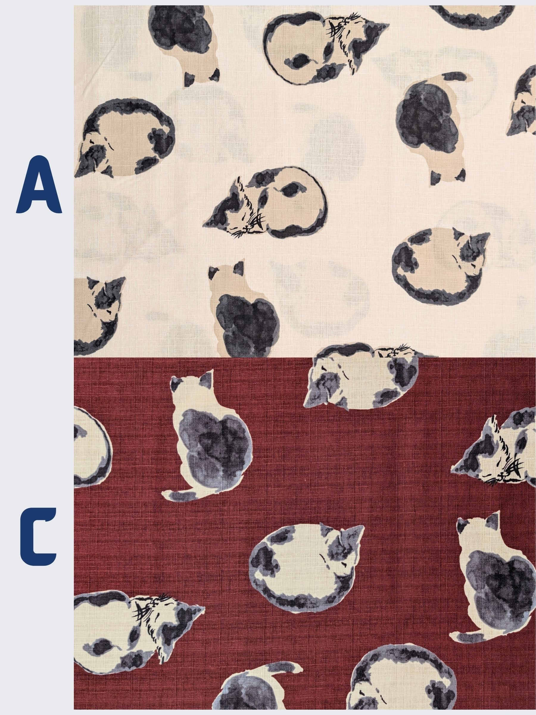 Hokkoh - Napping Cats Cotton Dobby Fabric - Maroon