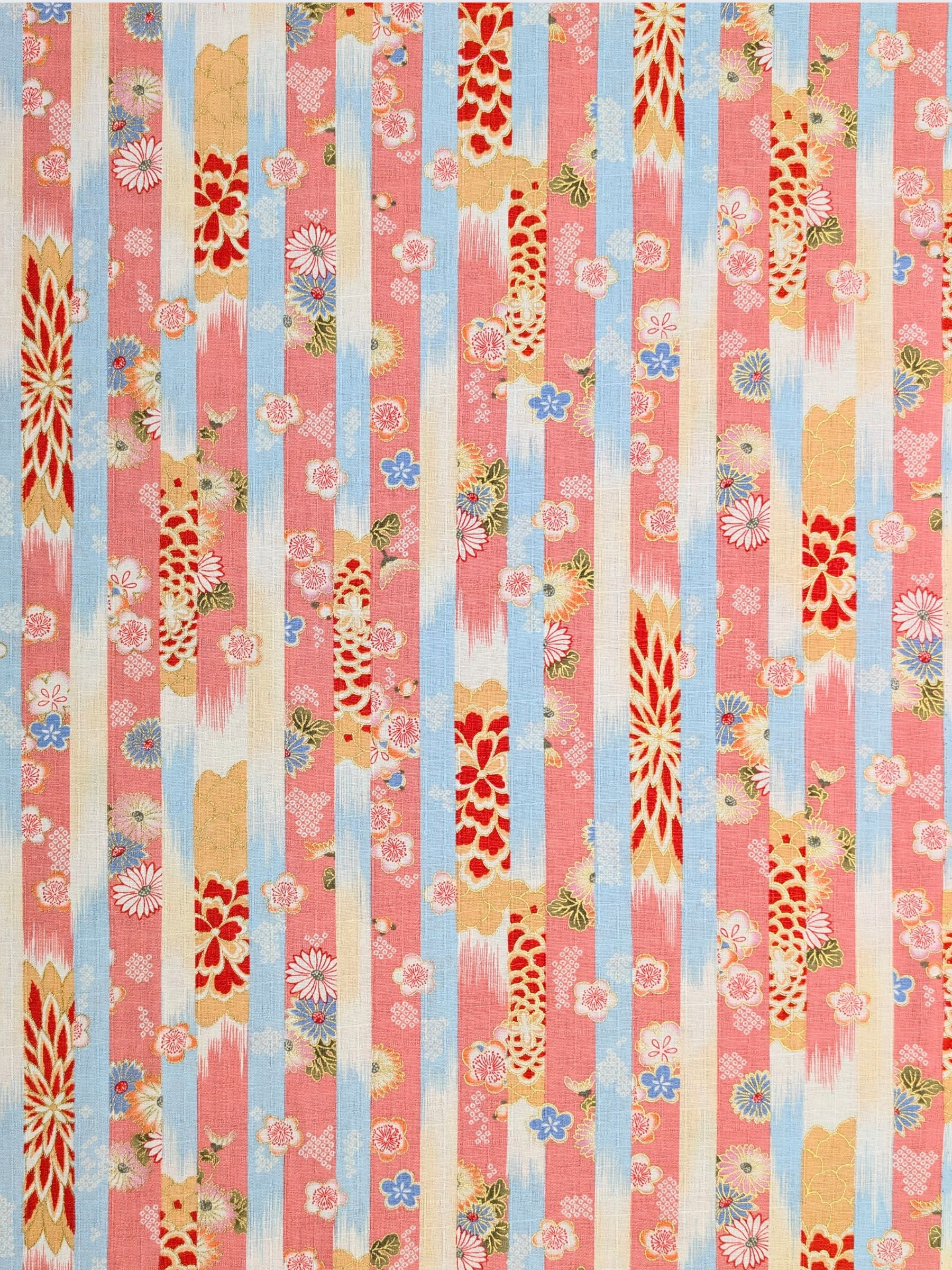 Hokkoh - Golden Wagara Stripe Cotton Dobby Fabric - Pink & Blue