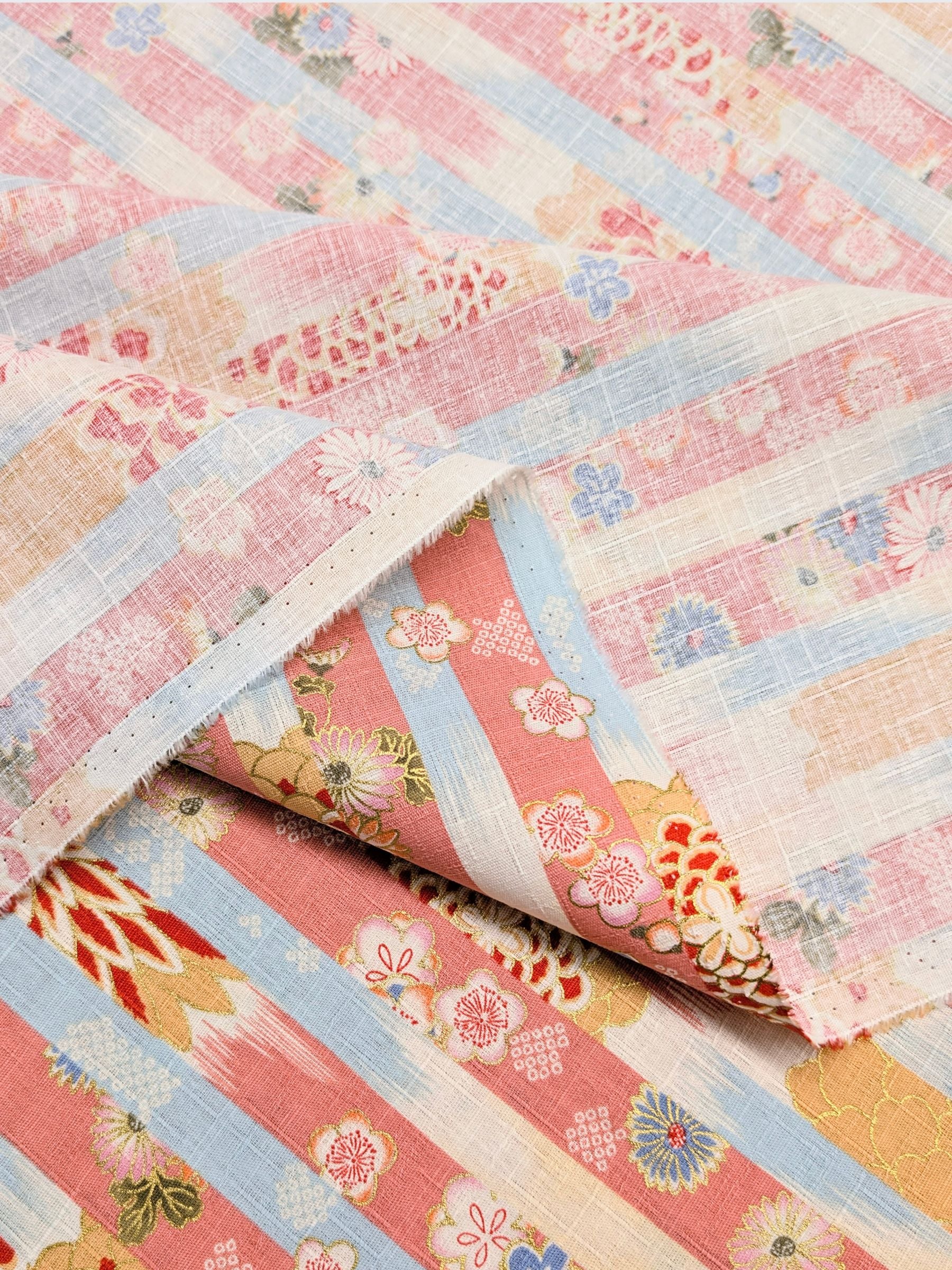 Hokkoh - Golden Wagara Stripe Cotton Dobby Fabric - Pink & Blue