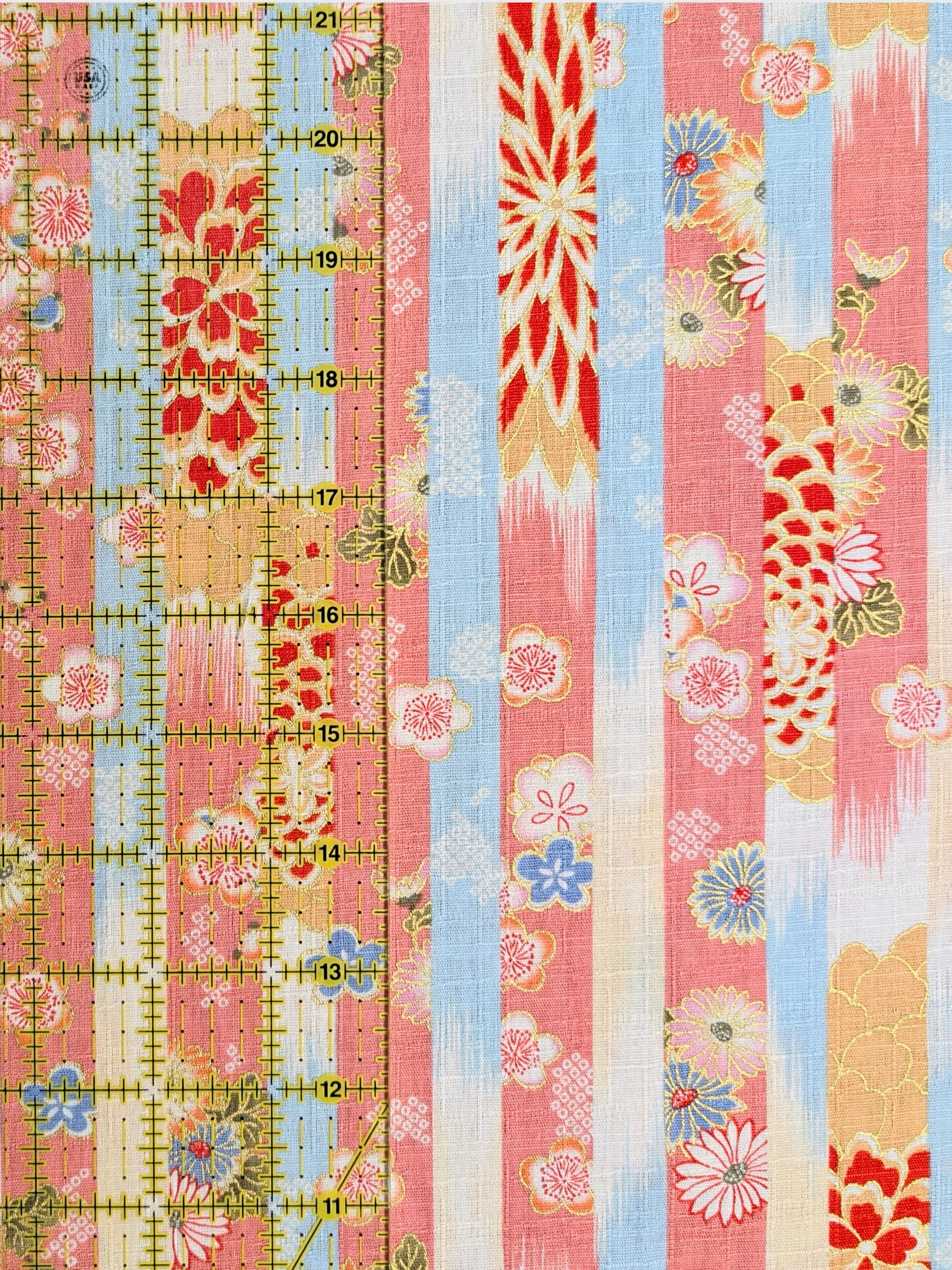 Hokkoh - Golden Wagara Stripe Cotton Dobby Fabric - Pink & Blue