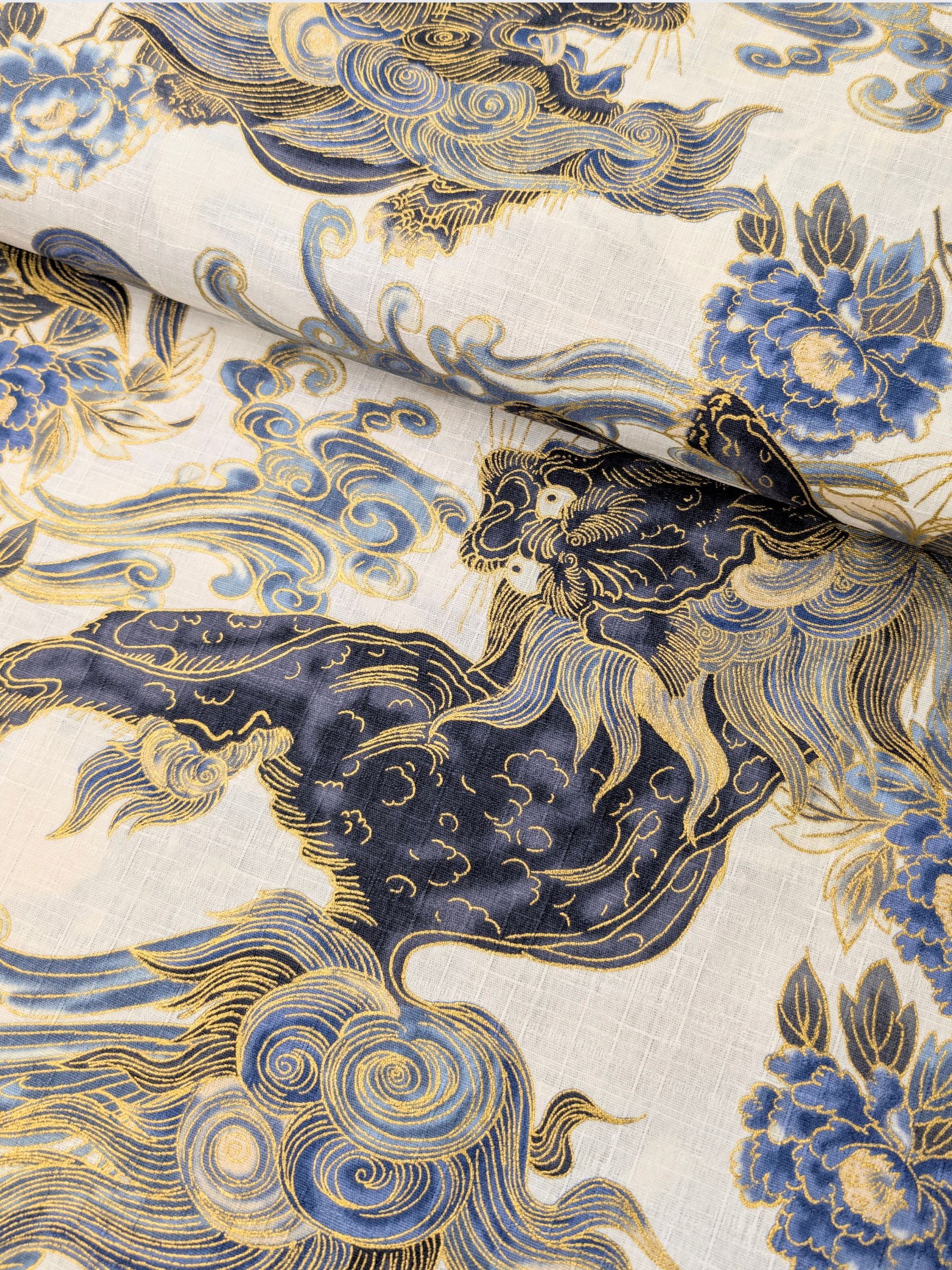 Hokkoh - Golden Komainu Cotton Dobby Fabric - White