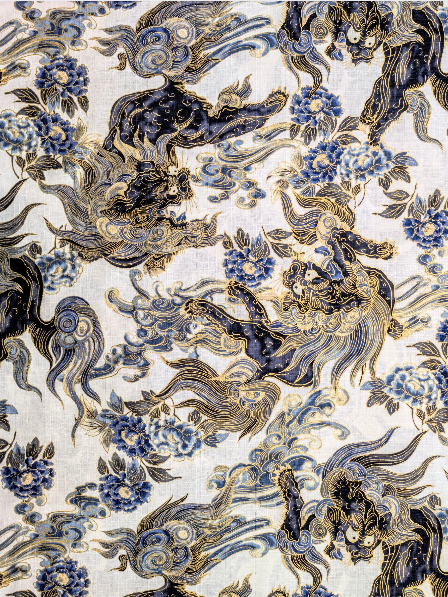 Hokkoh - Golden Komainu Cotton Dobby Fabric - White