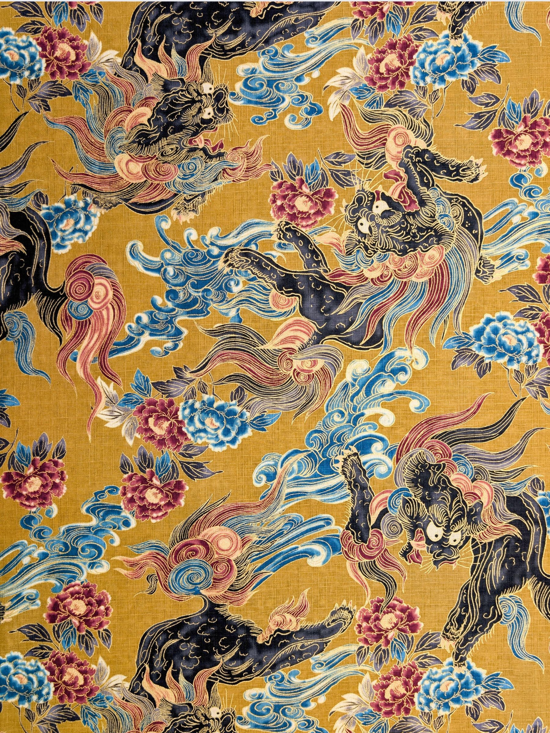 Hokkoh - Golden Komainu Cotton Dobby Fabric - Yellow