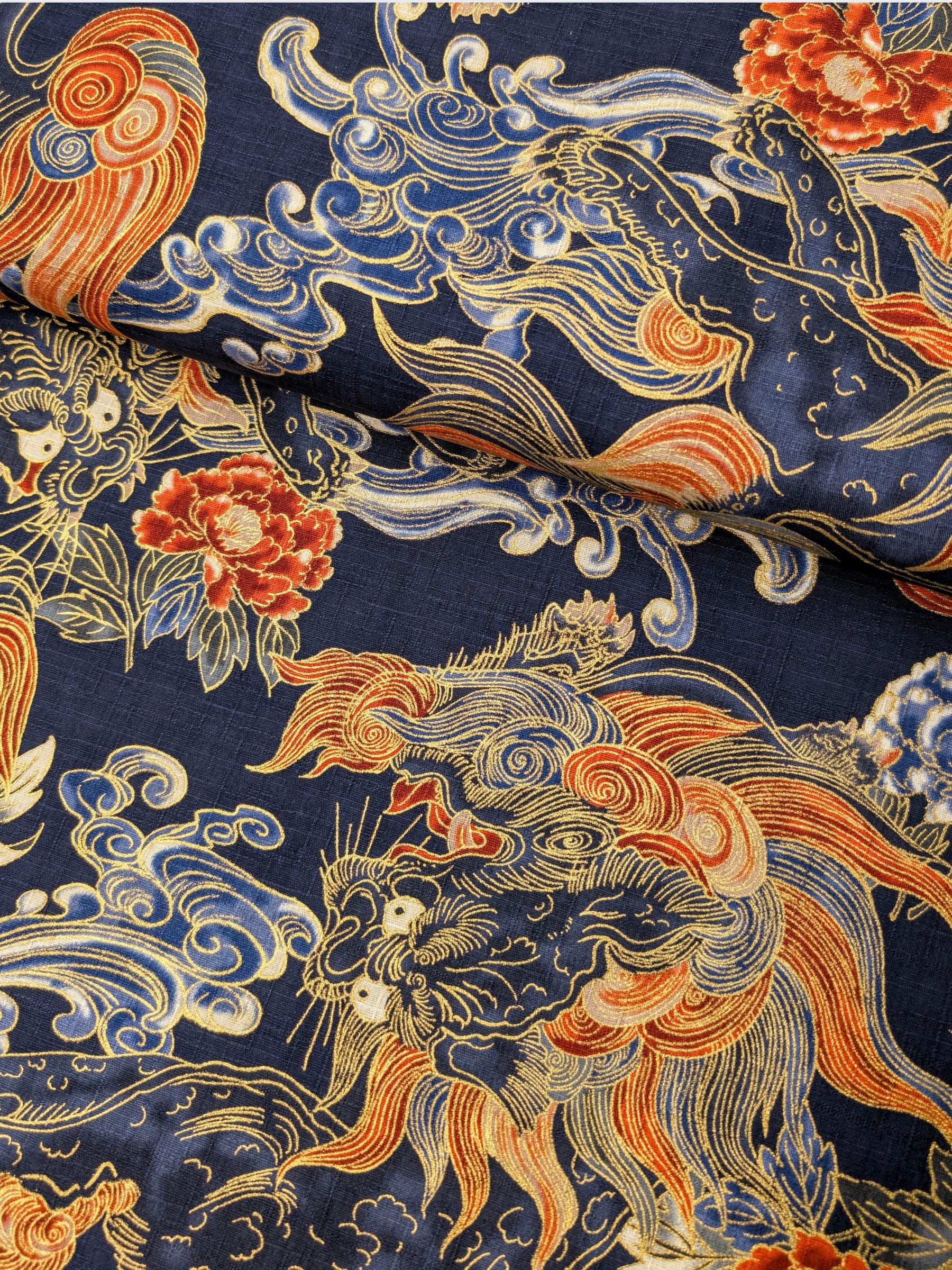 Hokkoh - Golden Komainu Cotton Dobby Fabric - Navy Blue