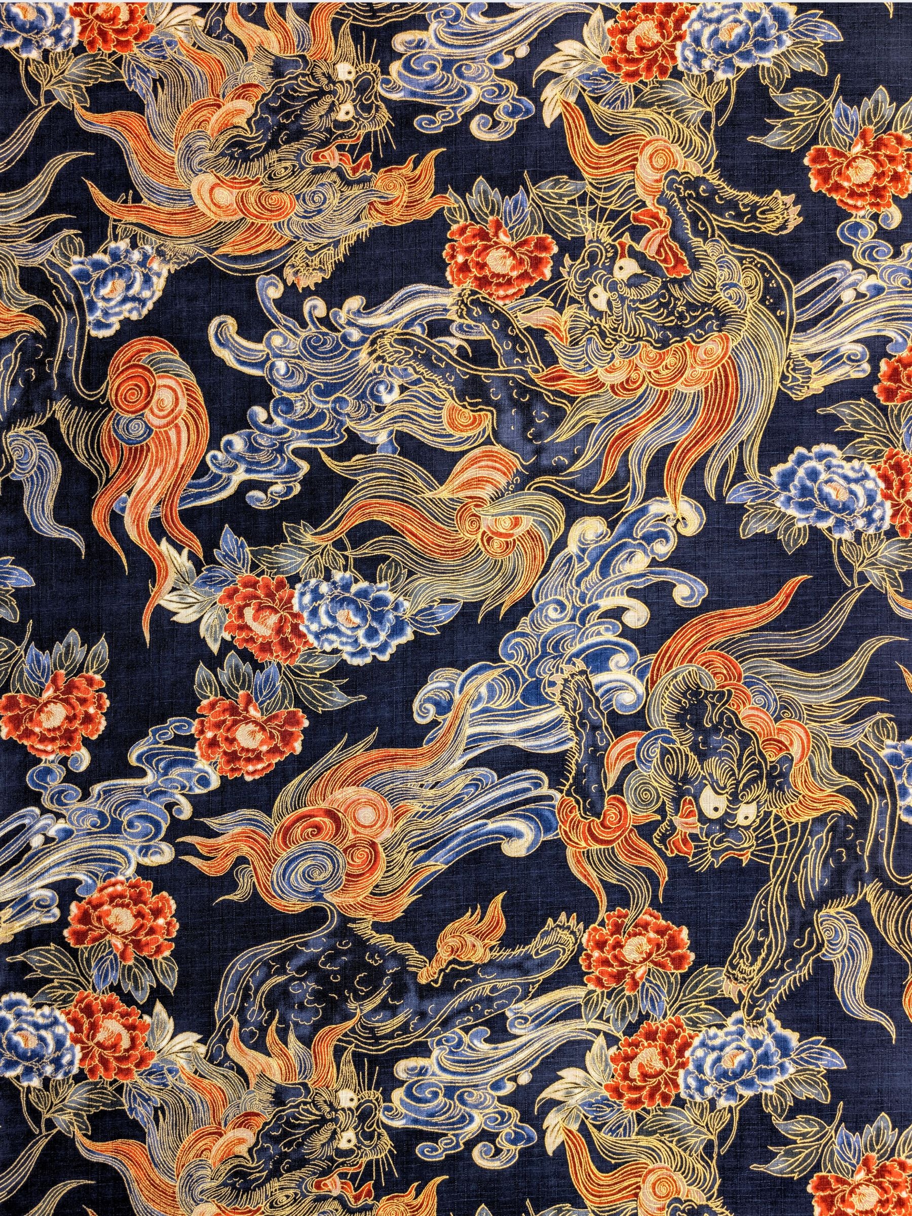 Hokkoh - Golden Komainu Cotton Dobby Fabric - Navy Blue