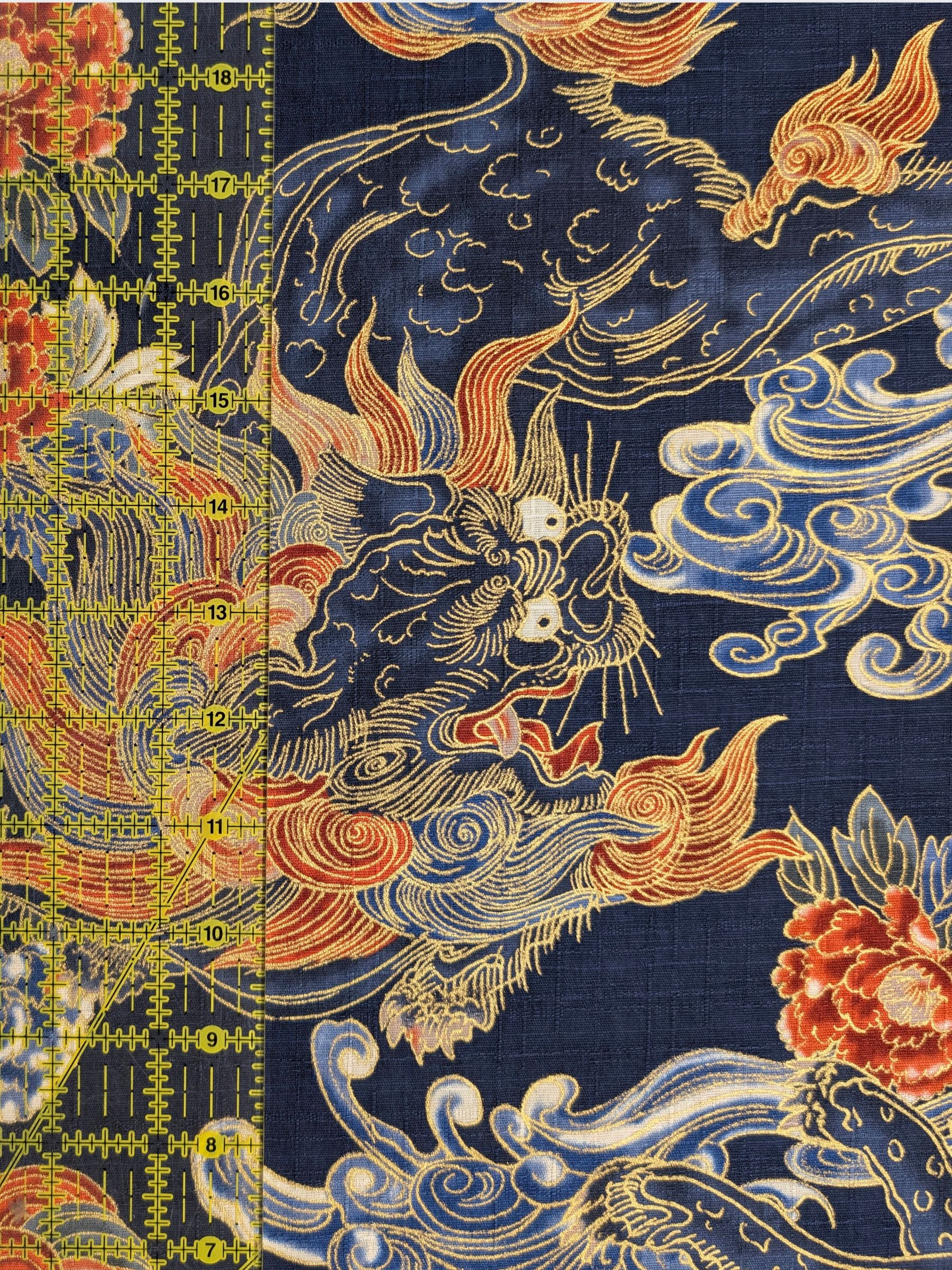 Hokkoh - Golden Komainu Cotton Dobby Fabric - Navy Blue