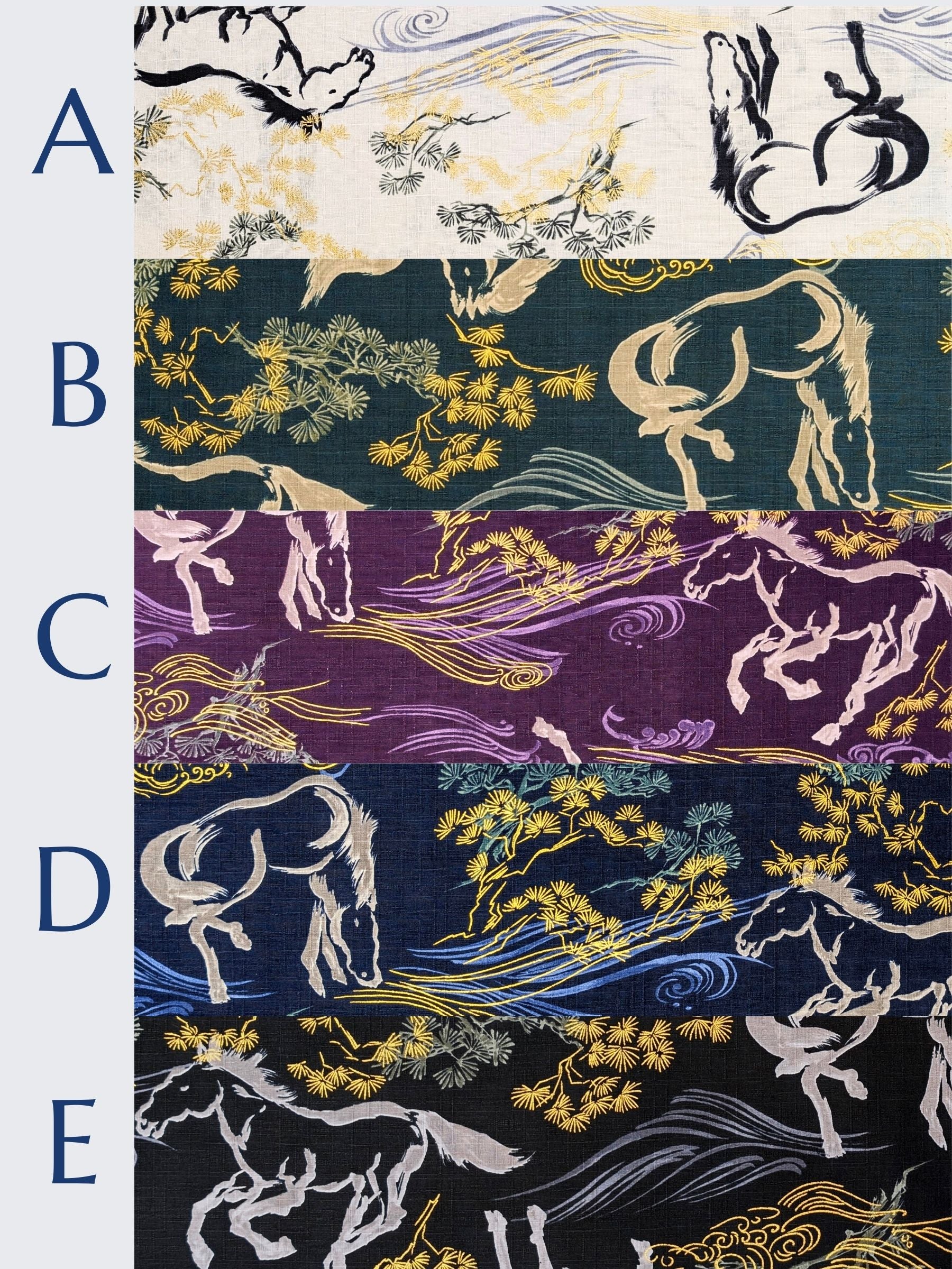 Hokkoh - Traditional Horses Cotton Dobby Fabric - Teal