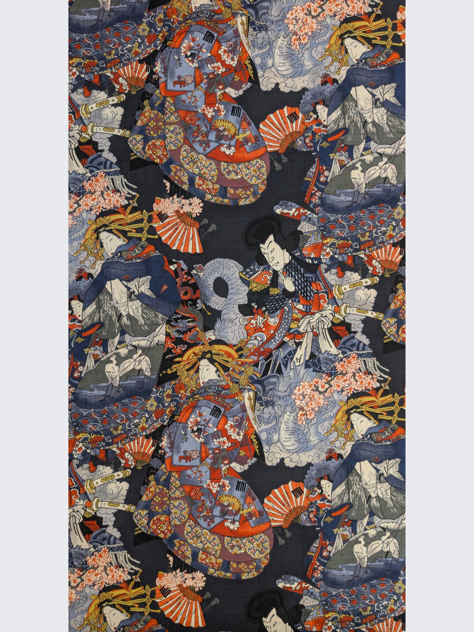 Hokkoh - Geisha & Samurai Cotton Dobby Fabric - Charcoal