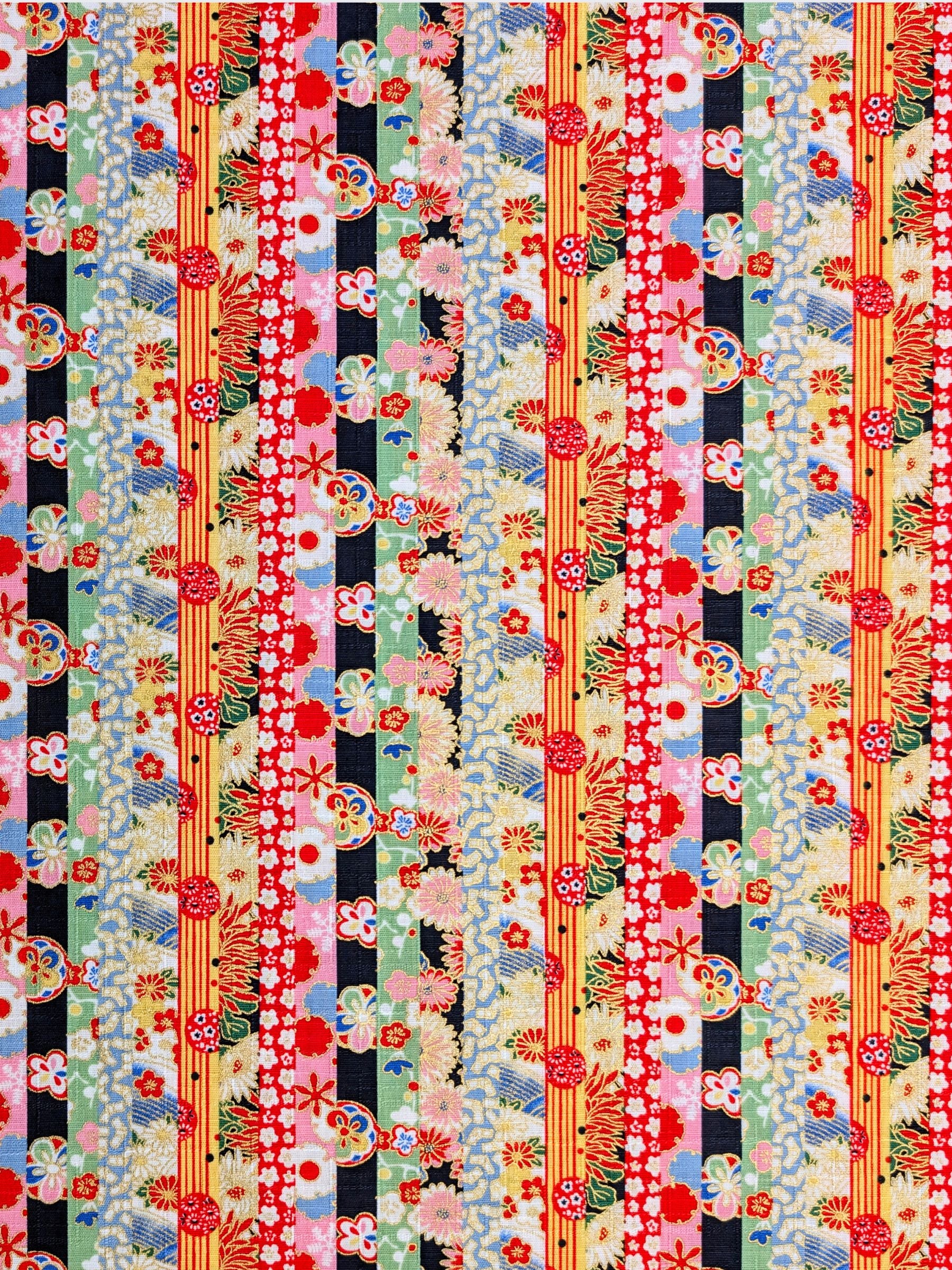 Hokkoh - Golden Floral Stripe Cotton Dobby Fabric - Black & Green