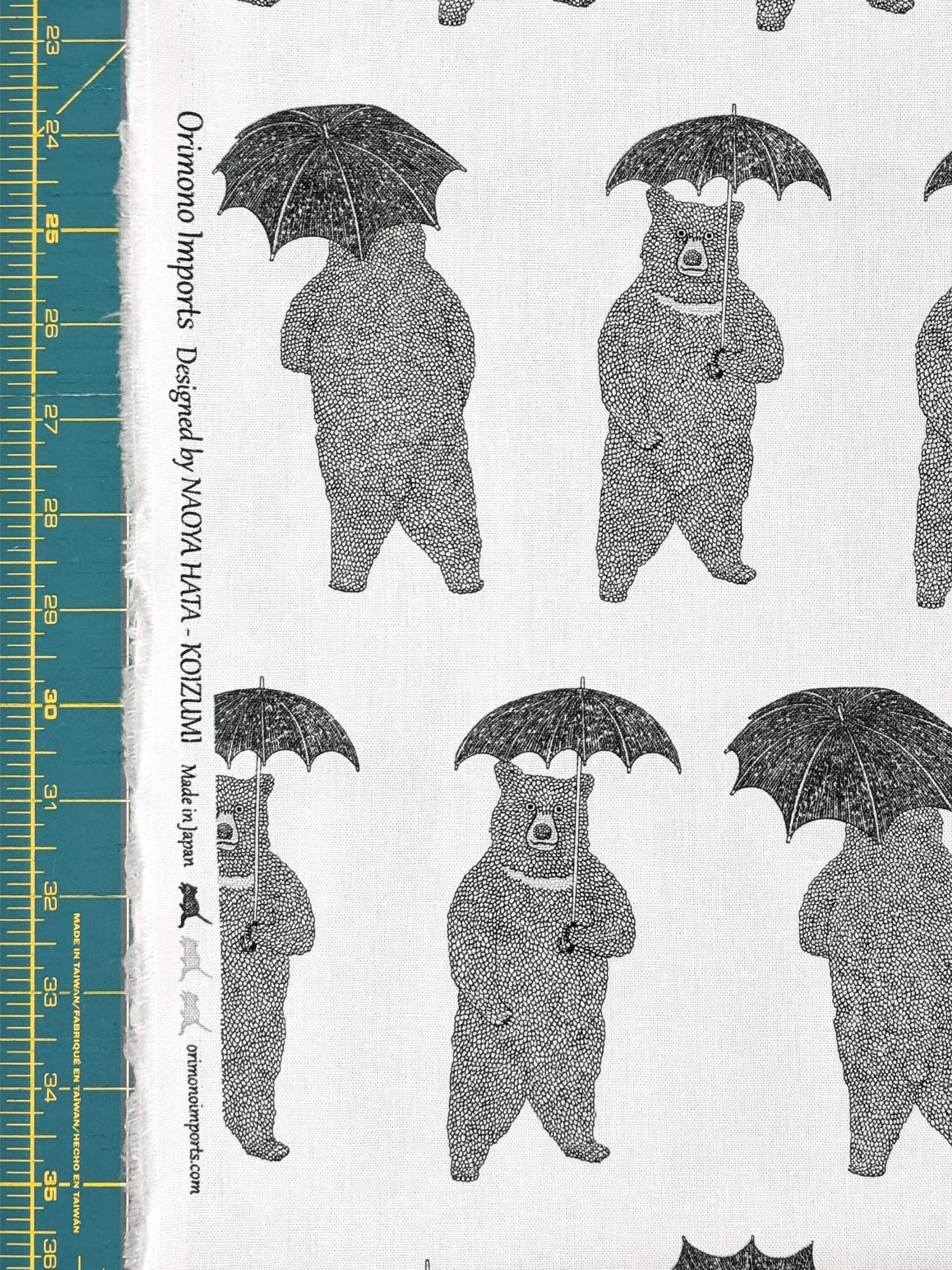Koizumi - Bear-Able Weather Bears with Umbrellas Cotton/Linen Canvas Fabric - White Black