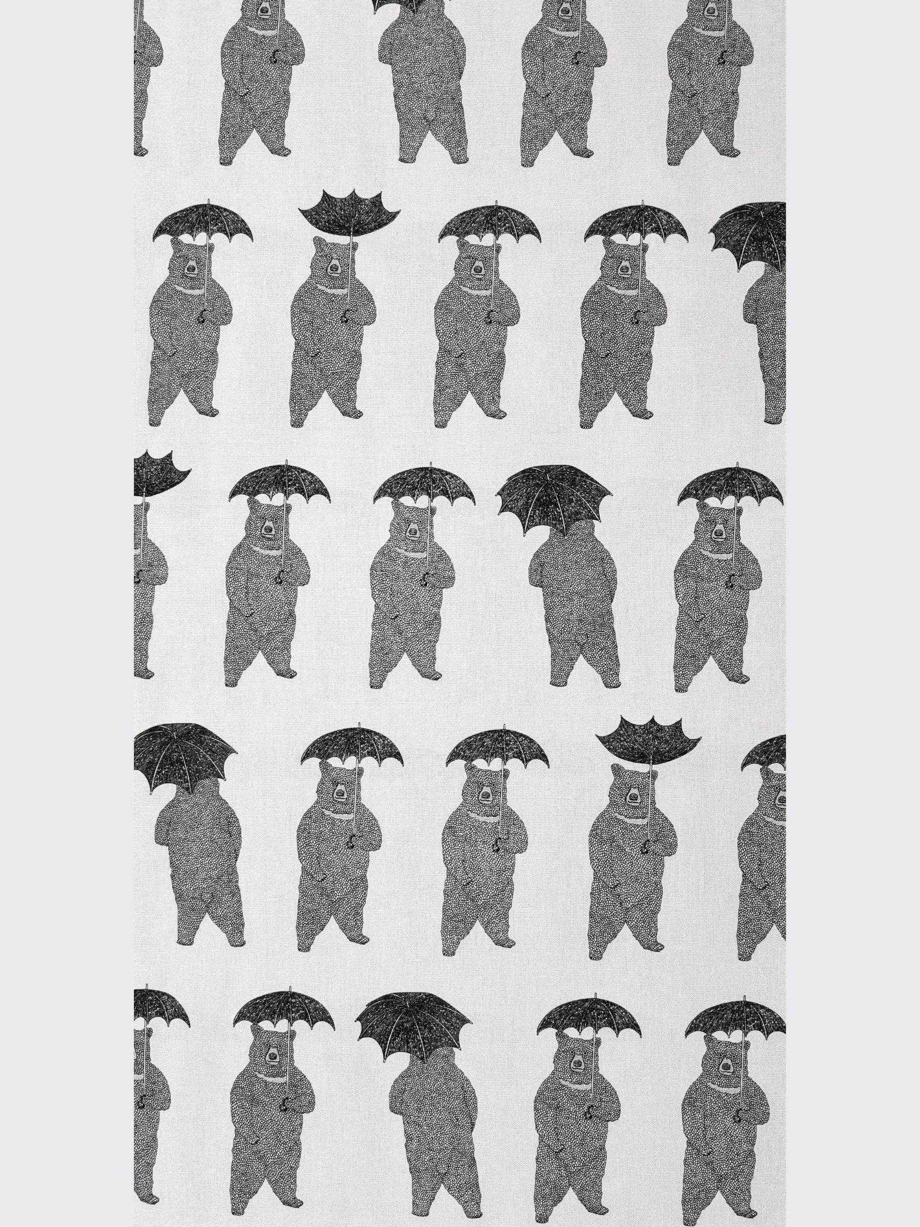 Koizumi - Bear-Able Weather Bears with Umbrellas Cotton/Linen Canvas Fabric - White Black