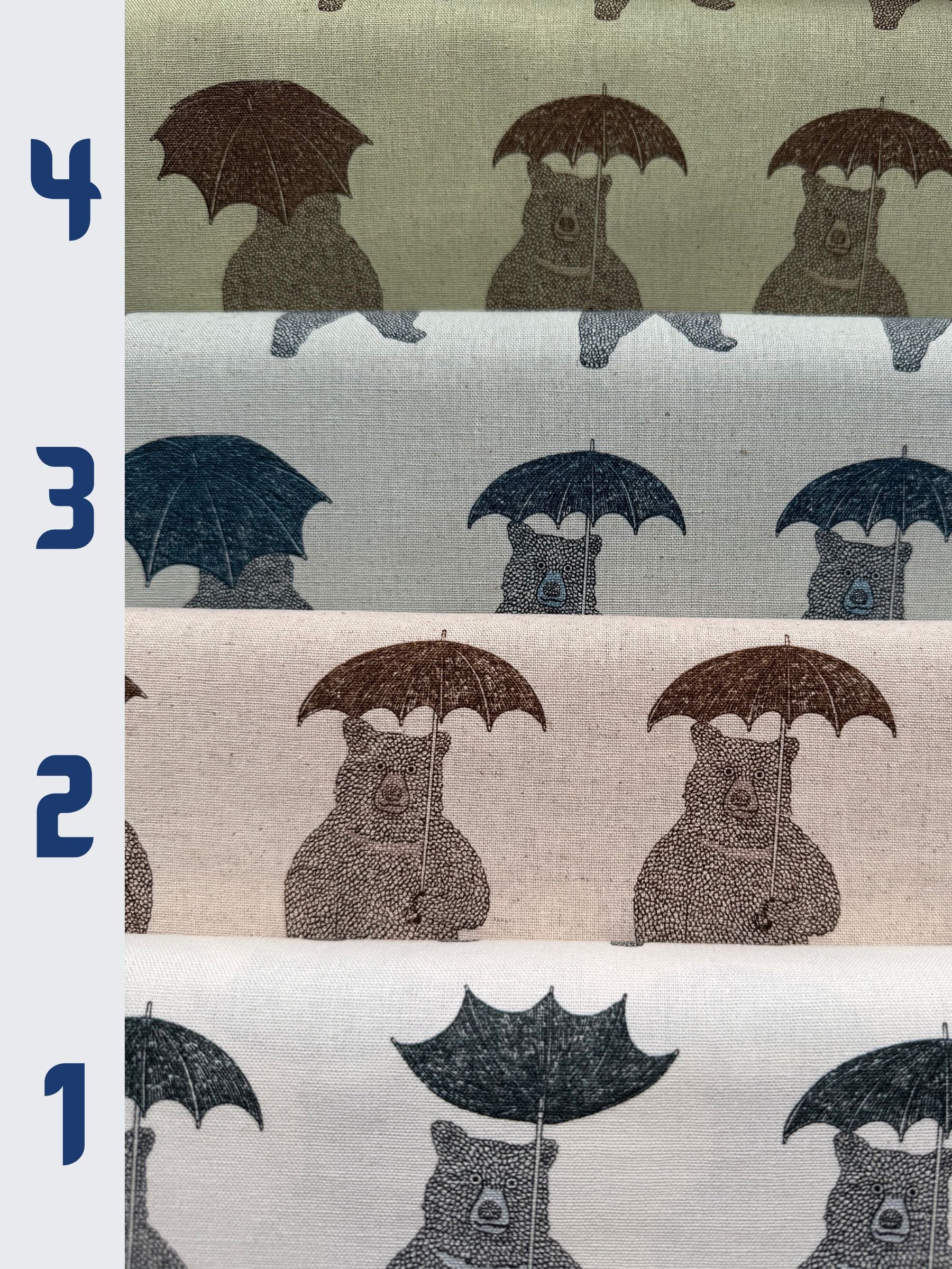 Koizumi - Bear-Able Weather Bears with Umbrellas Cotton/Linen Canvas Fabric - White Black