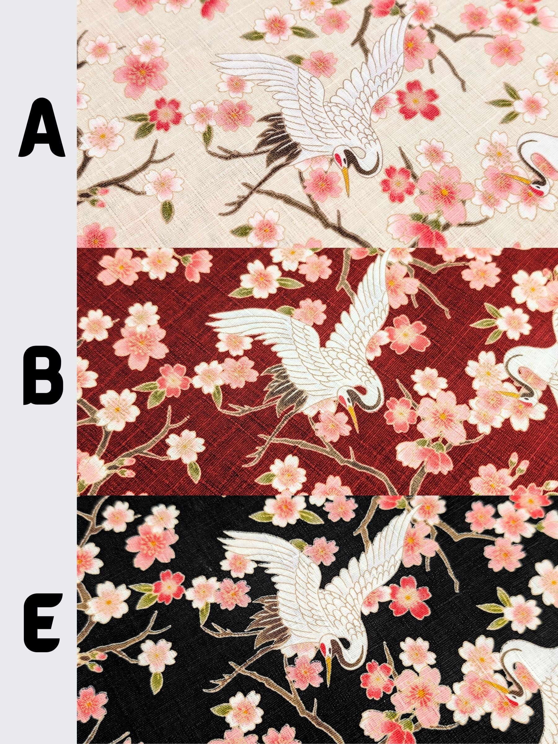 Hishiei - Cranes and Cherry Blossoms Cotton Dobby Fabric - Beige