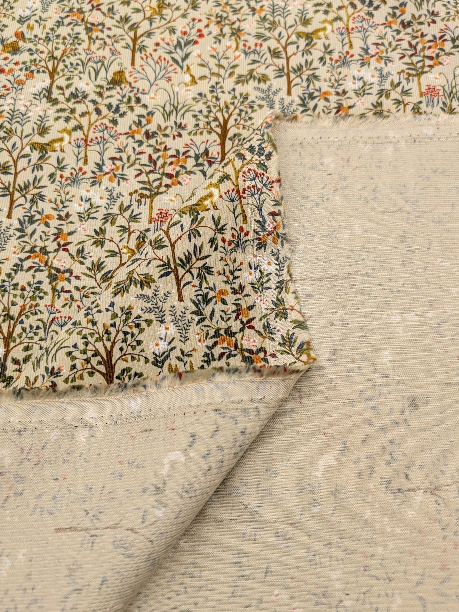 Hokkoh - Forest Fauna and Foxes Cotton Needlecord Corduroy Fabric - Ivory